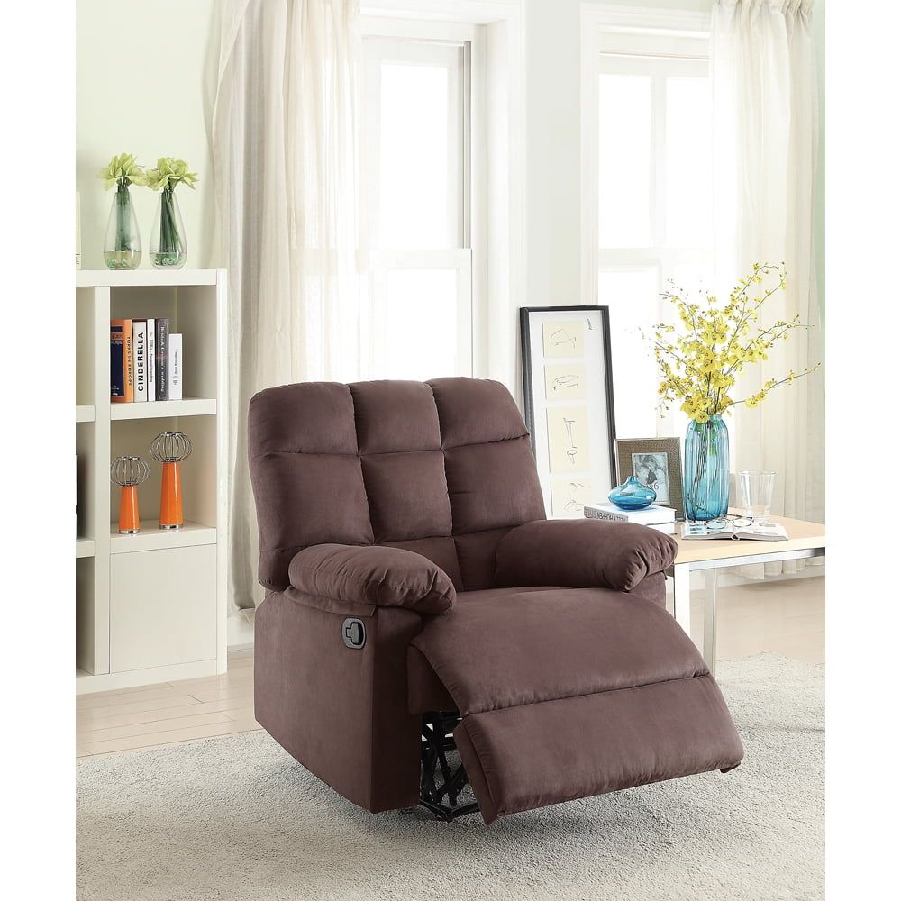 Plush Chocolate Brown Microfiber Metal Recliner - 35"x39"