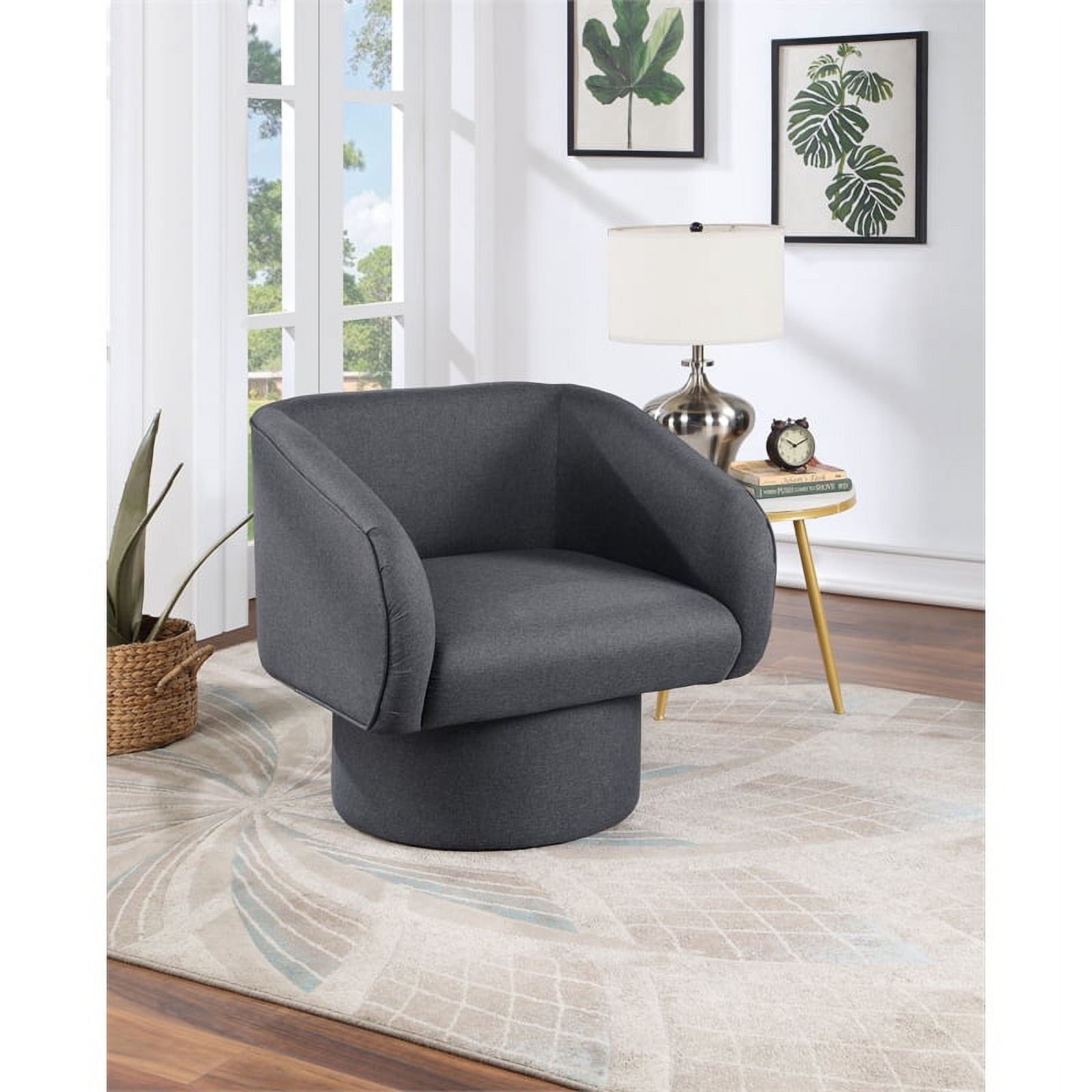 Contemporary Blue-Grey Faux Leather Swivel Accent Chair