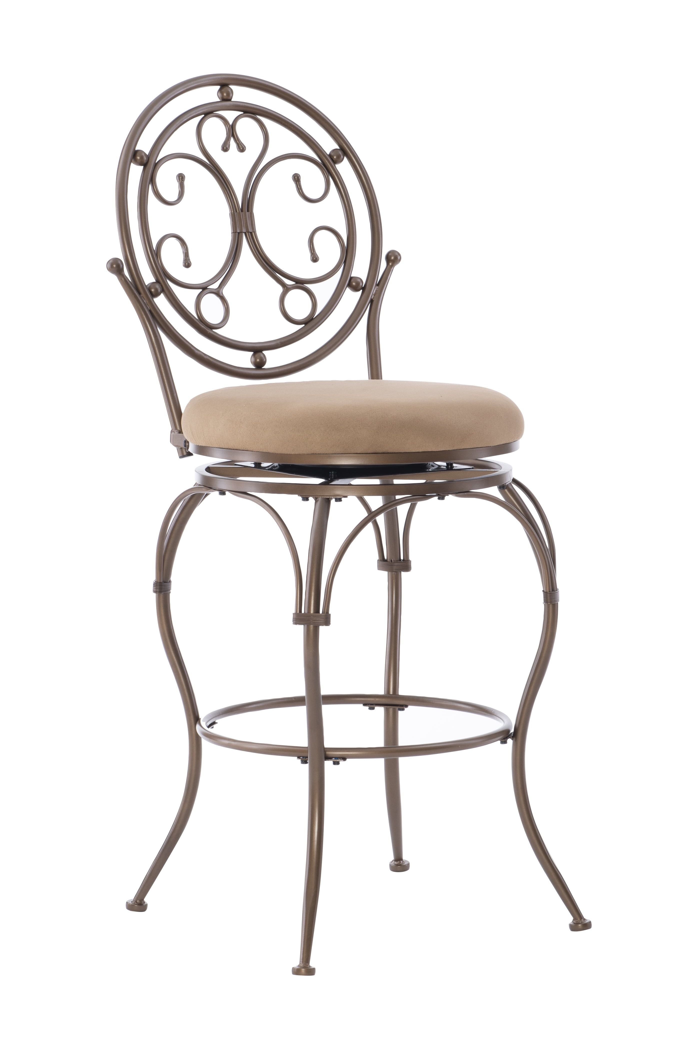 Elegant Bronze 30" Swivel Bar Stool with Saddle-Style Tan Microsuede Seat