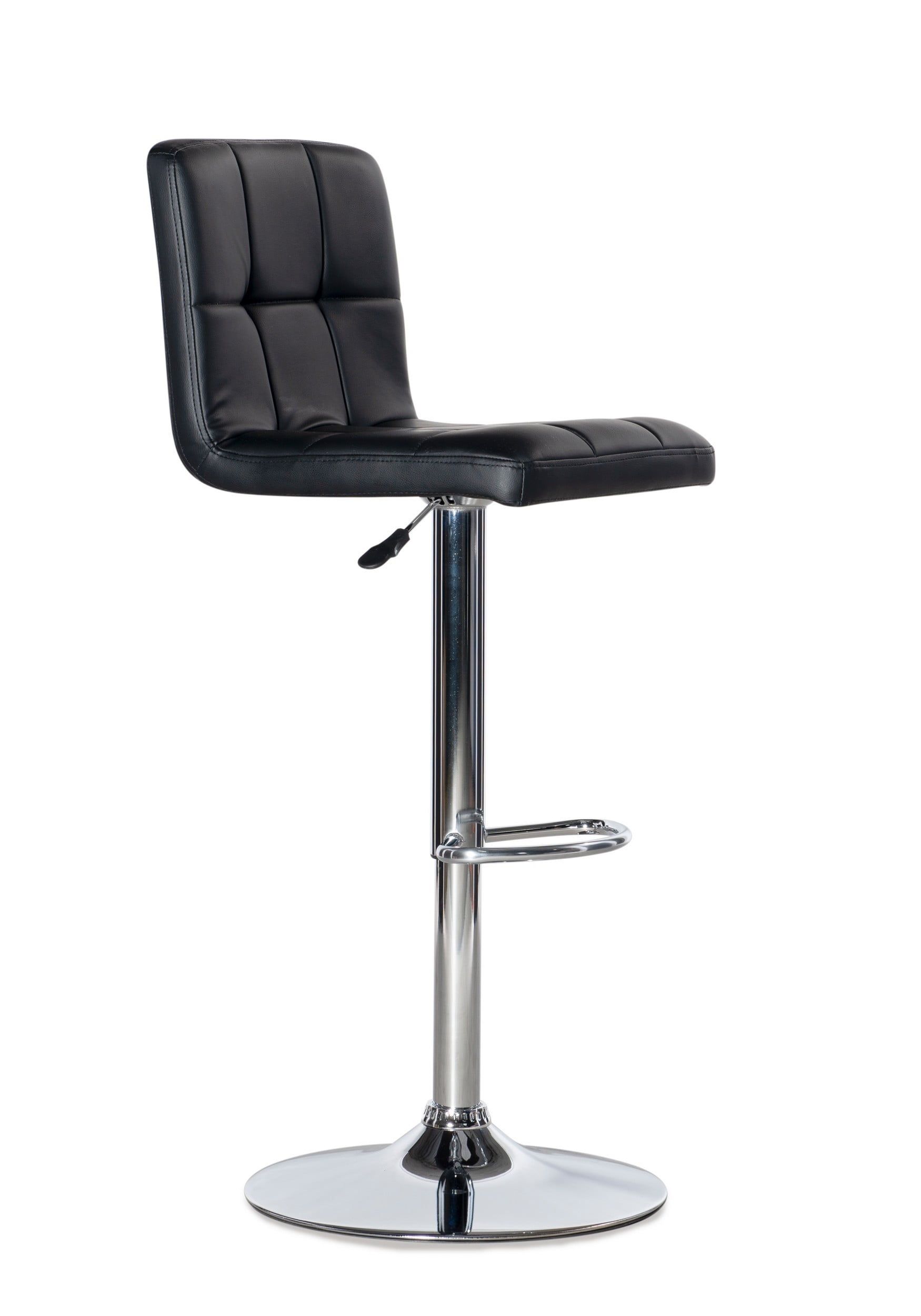 Adjustable Chrome-Black Faux Leather Swivel Bar Stool 24"-32"