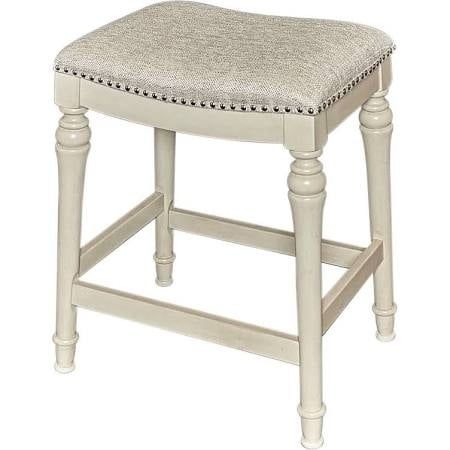 Cream Backless Wood Saddle Counter Stool with Acrylic Seat