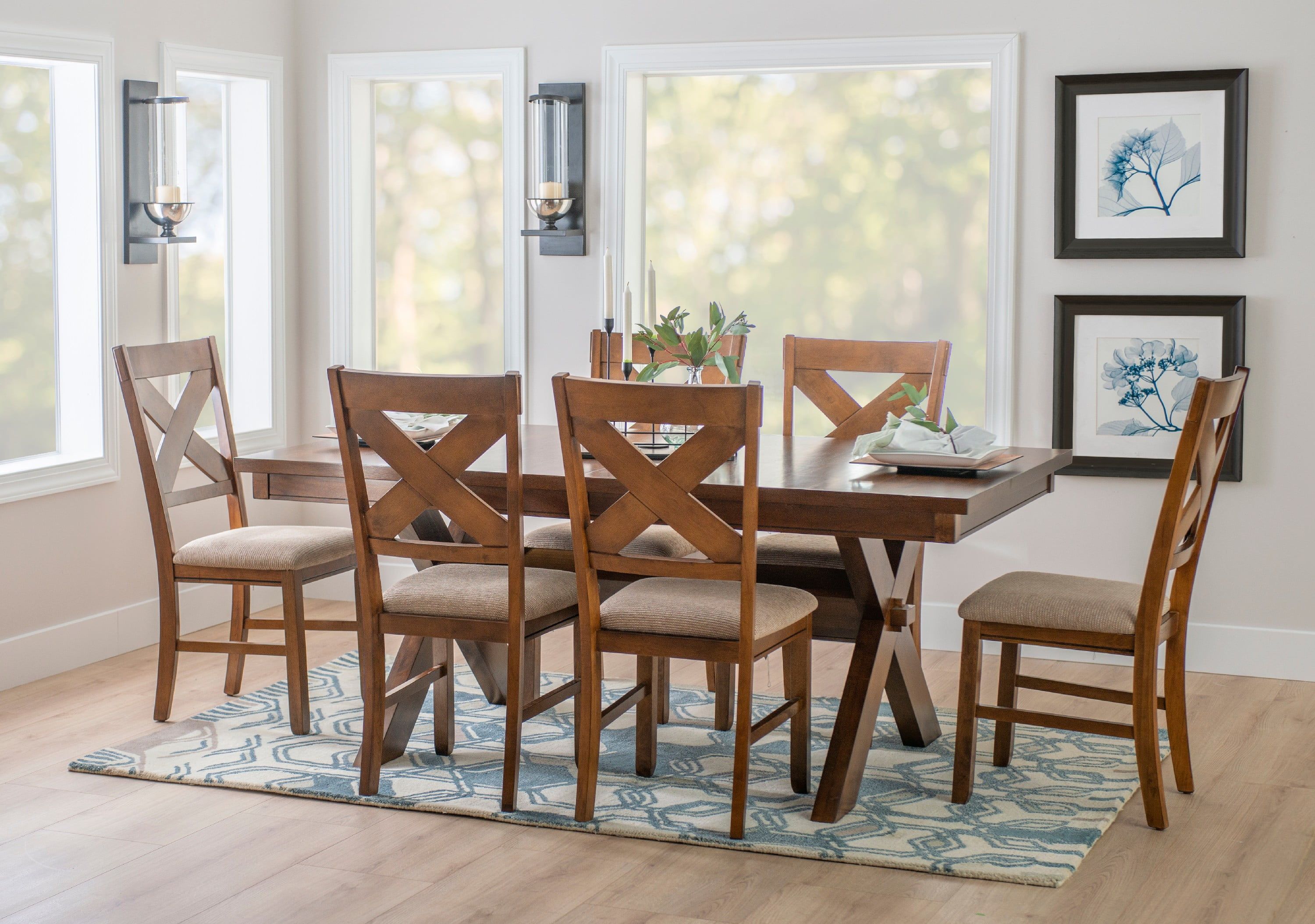 Kraven 7-Piece Dark Hazelnut Acacia Dining Set with Upholstered Chairs