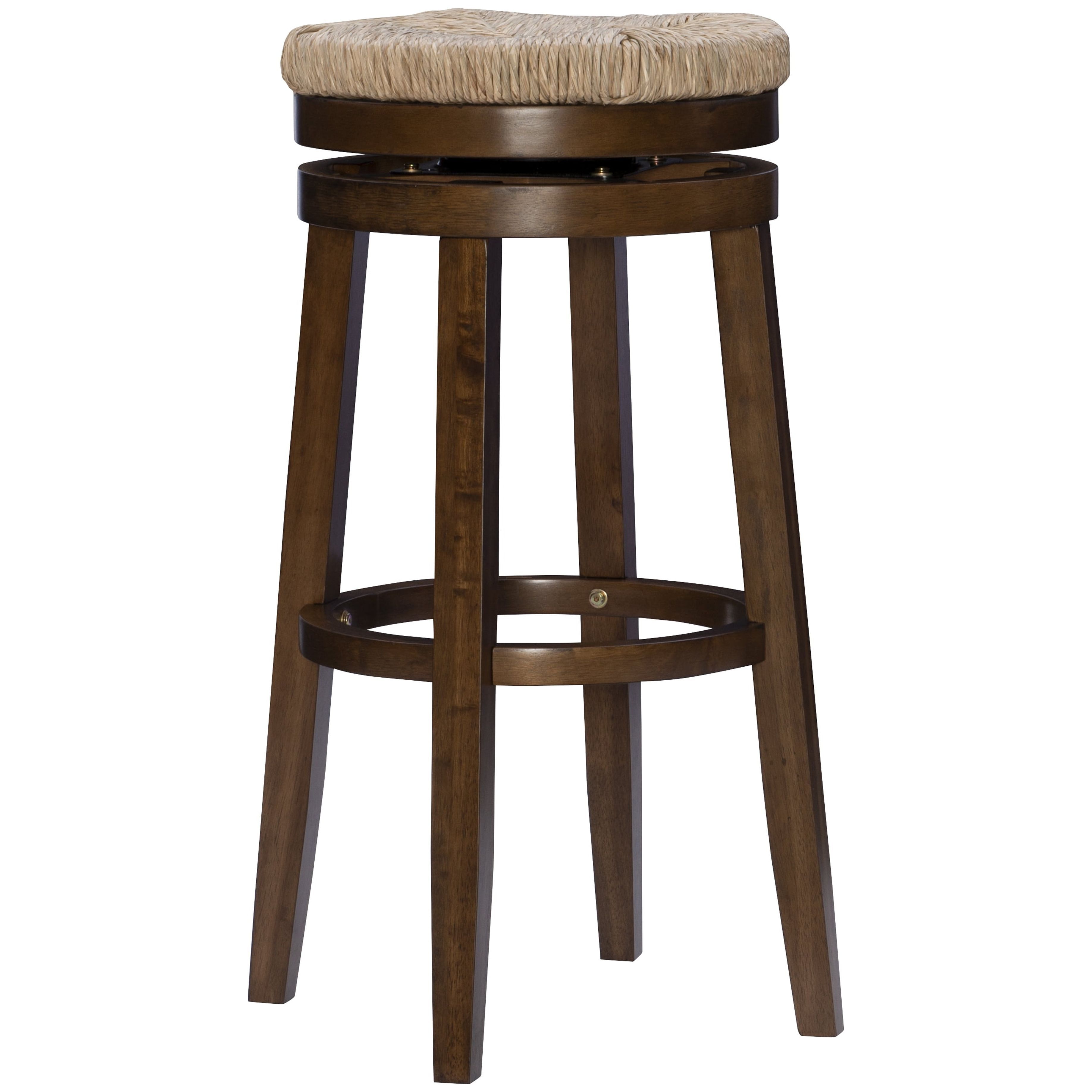 Walnut Brown 31" Backless Swivel Bar Stool with Seagrass Seat