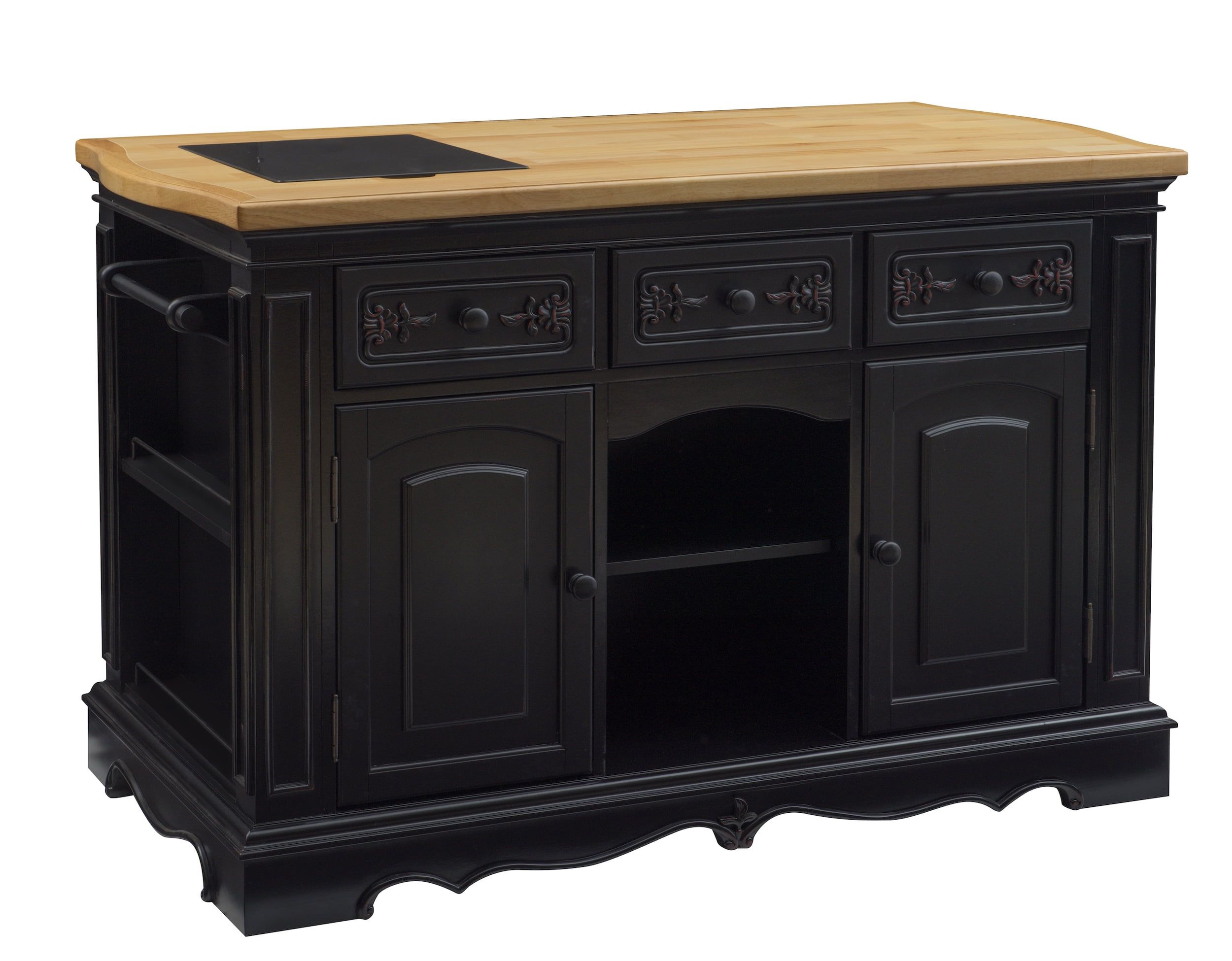 Black and Natural Wood Kitchen Island with Granite Top