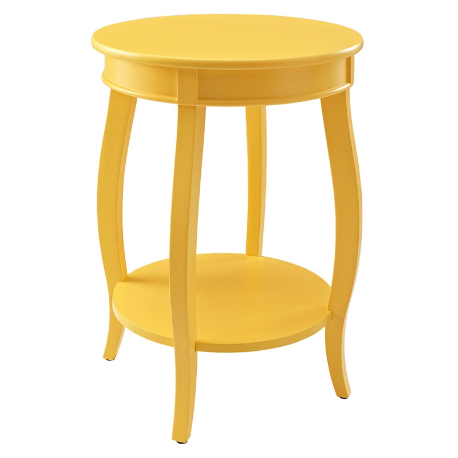 Classic Elegance Round Yellow Wood Side Table with Shelf Storage