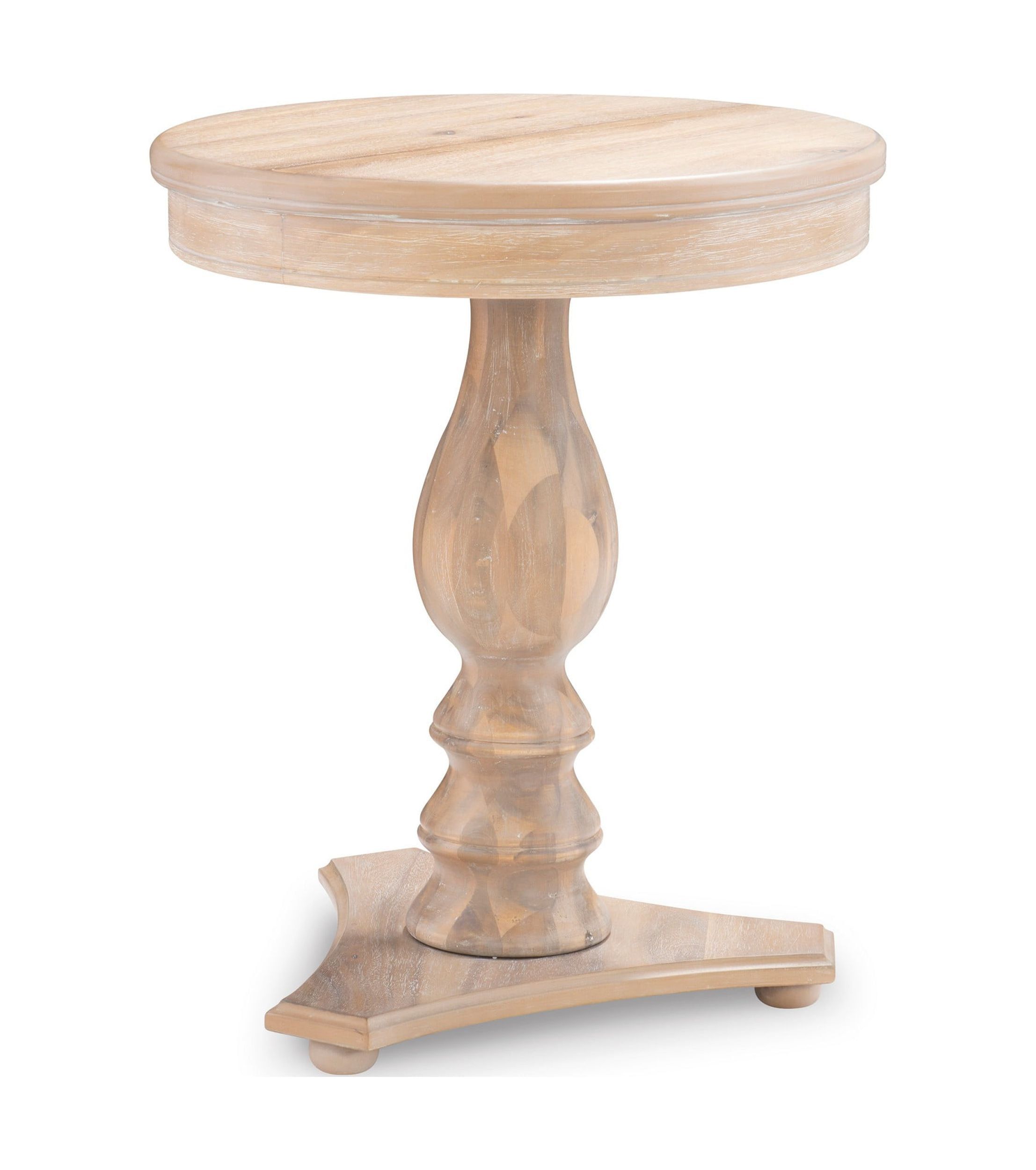 Natural Wood Round Pedestal Accent Table