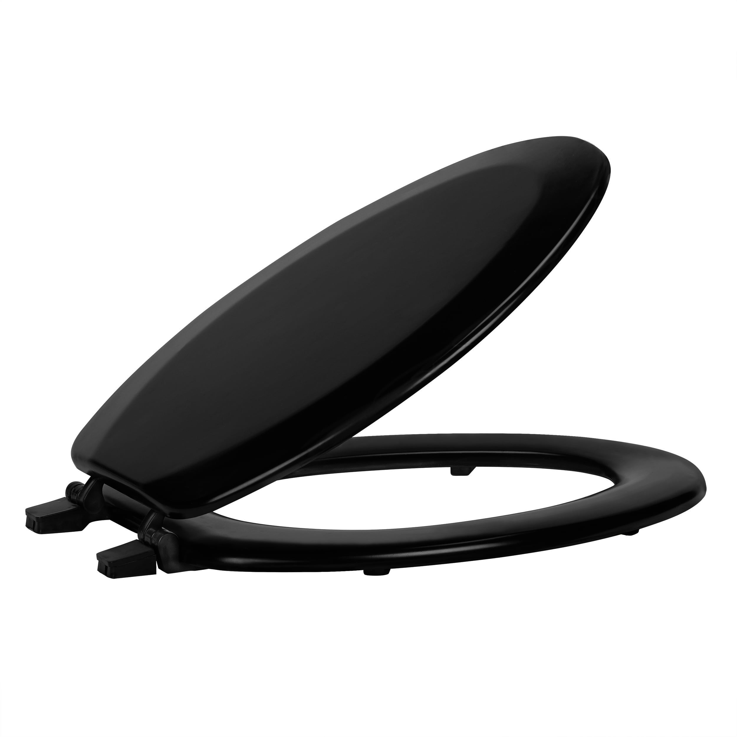 19-Inch Black Glossy Elongated Wooden Toilet Seat