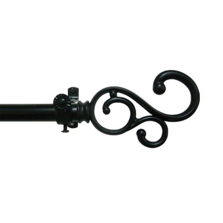 Buono II Black Metal Decorative Curtain Rod with Finial, 66-120"