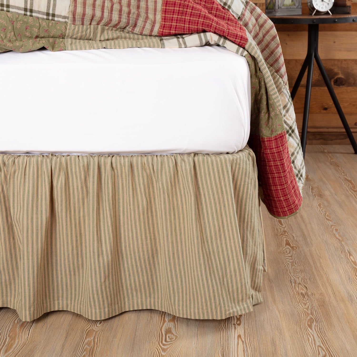 Prairie Winds Sage and Khaki Striped Cotton King Bed Skirt