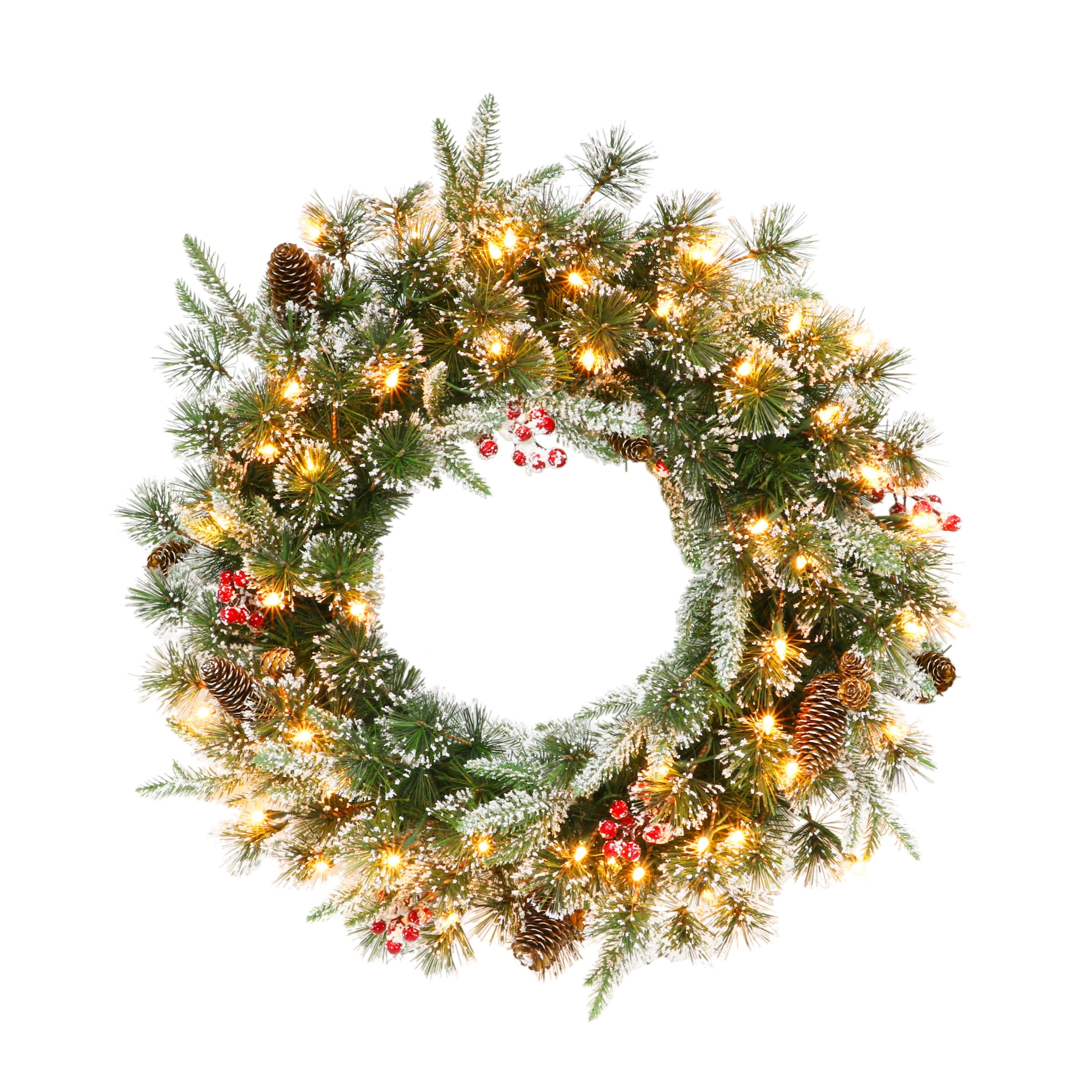 Pre-Lit 24" Green Pine Christmas Wreath with Lights