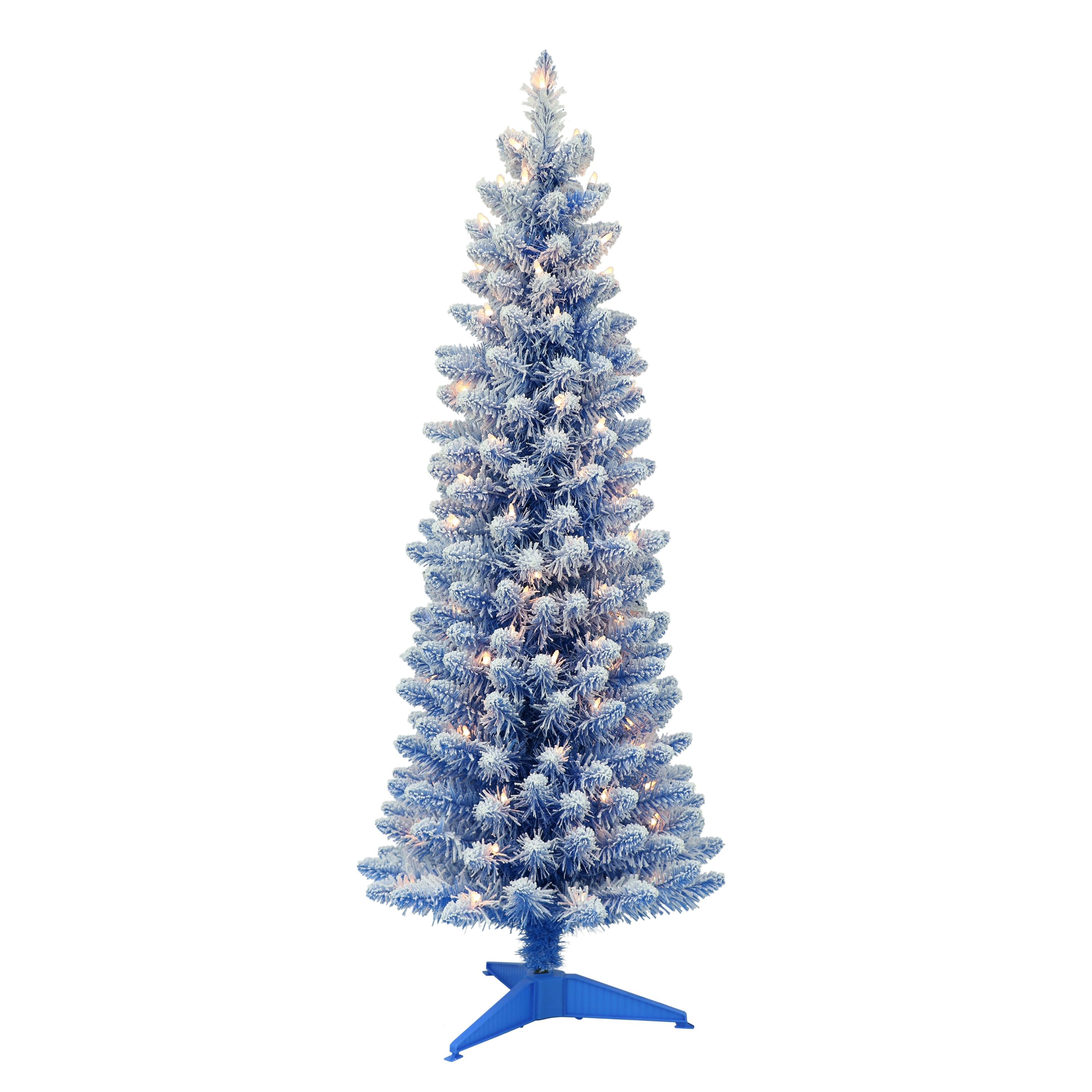 Pre-Lit 4.5' Blue and White Flocked Pencil Artificial Christmas Tree with Lights