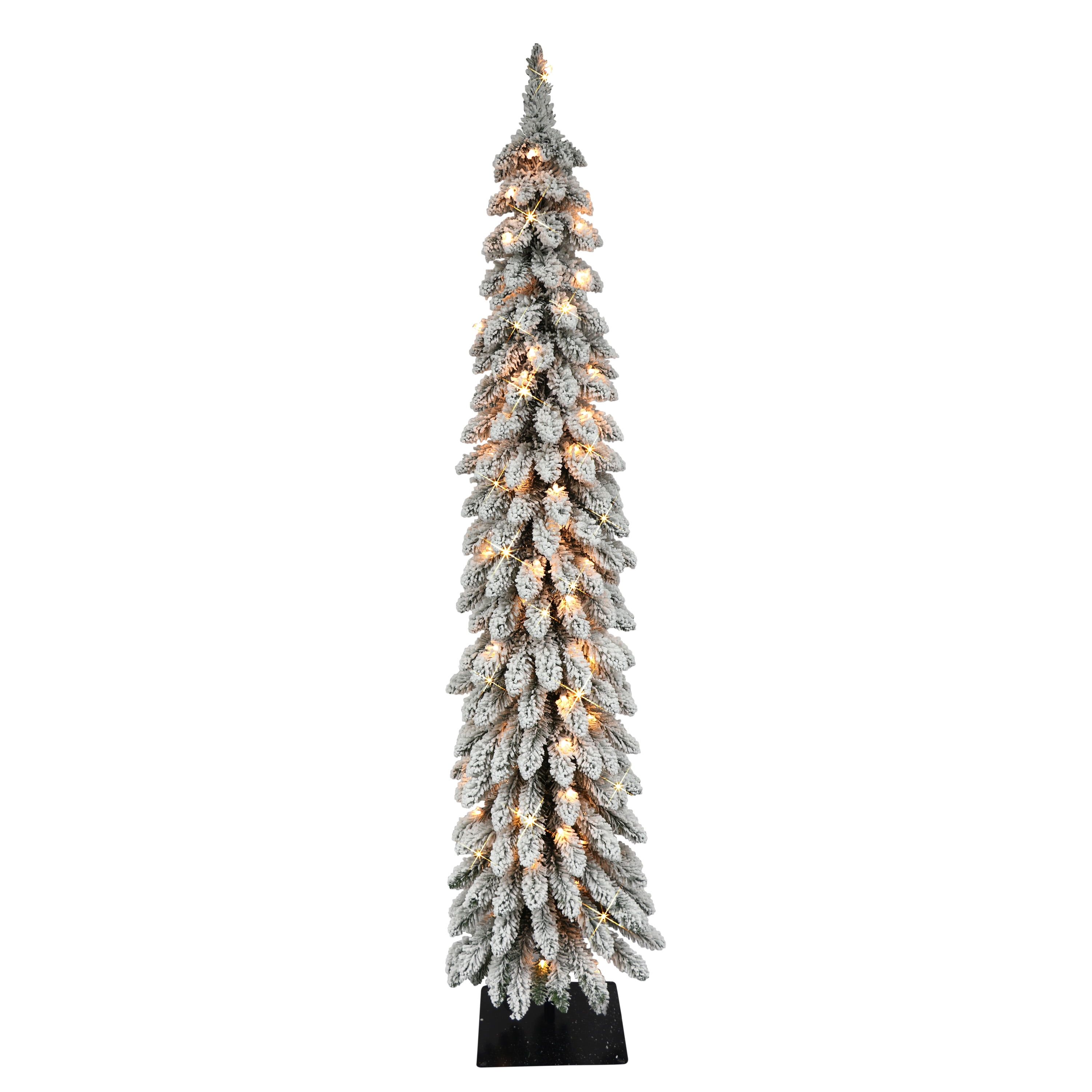 Pre-Lit 5' White Flocked Pencil Christmas Tree with Lights