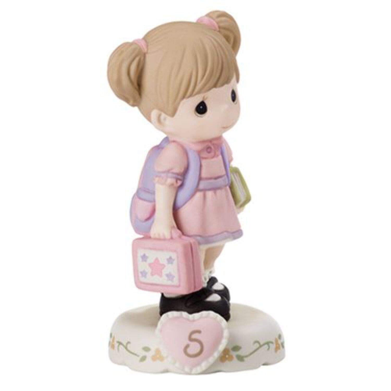 Brunette Girl Porcelain Figurine with Pink Dress, 4.92"