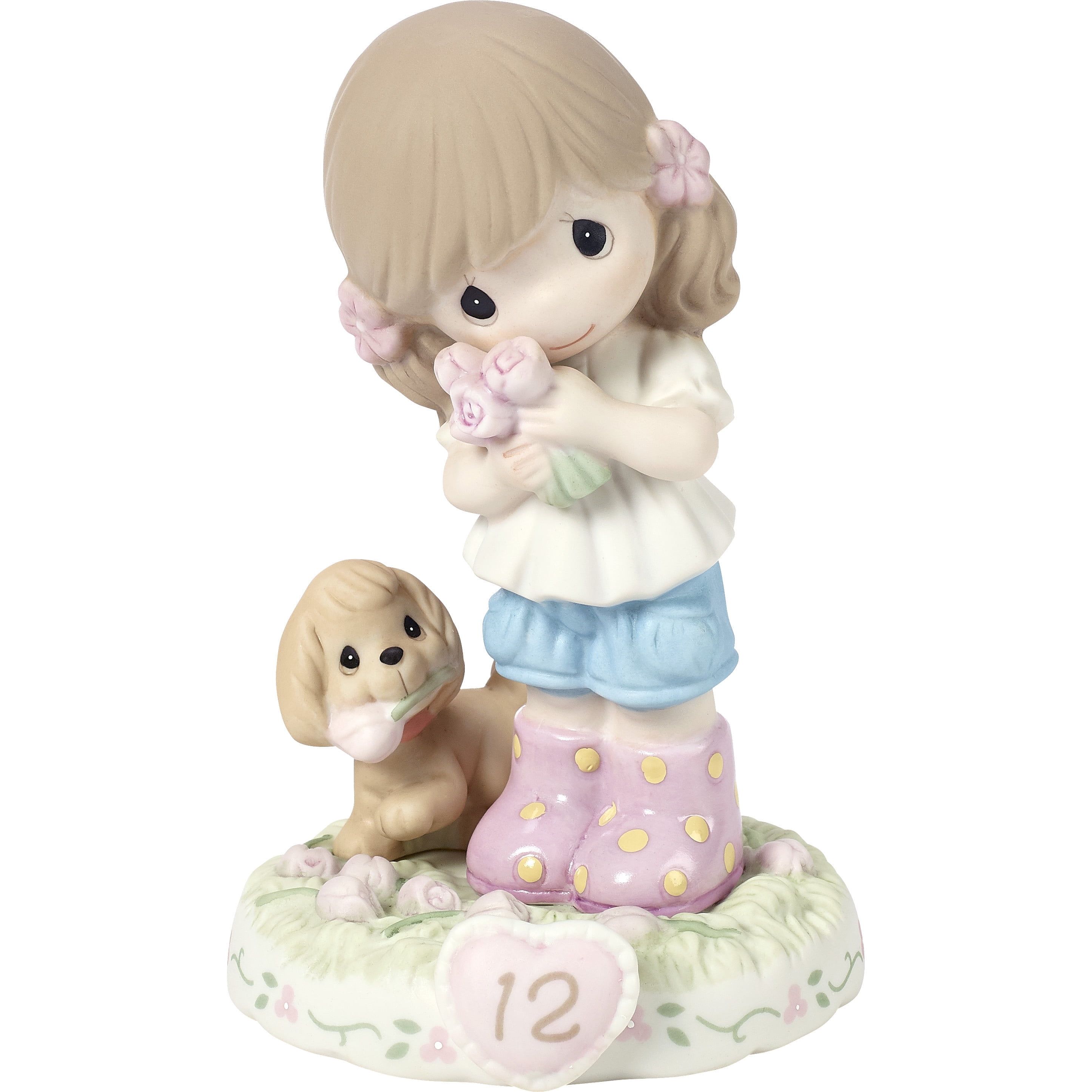 Hand-Painted Porcelain Girl with Dog Figurine, 5 Inches