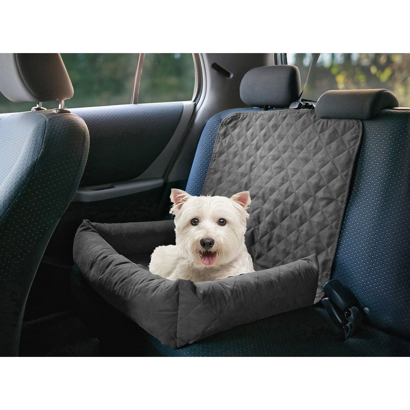 Gray Quilted Micro-Suede Bolster Dog Car Seat Cover