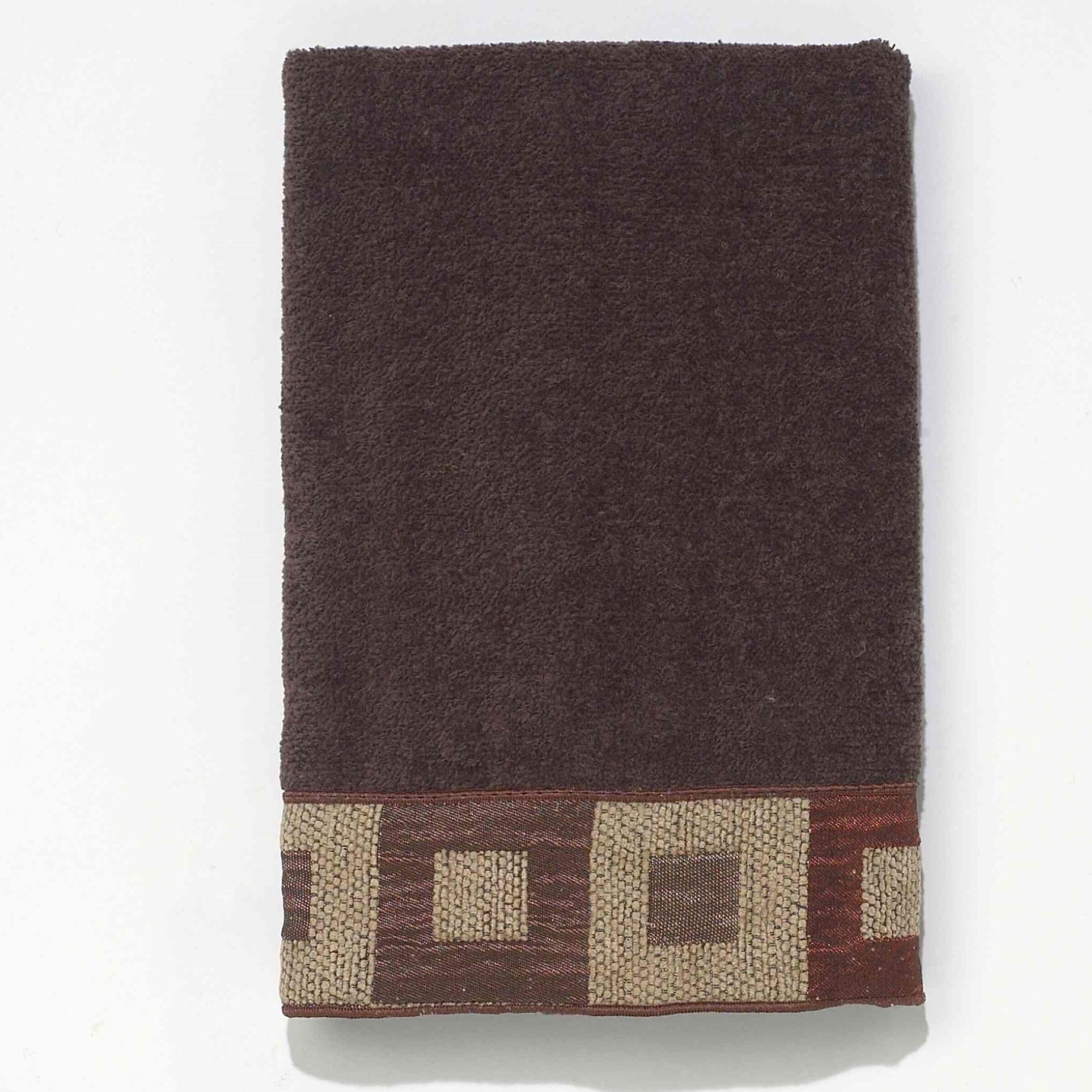 Mocha Cotton Hand Towel with Geometric Border, 30" x 16"