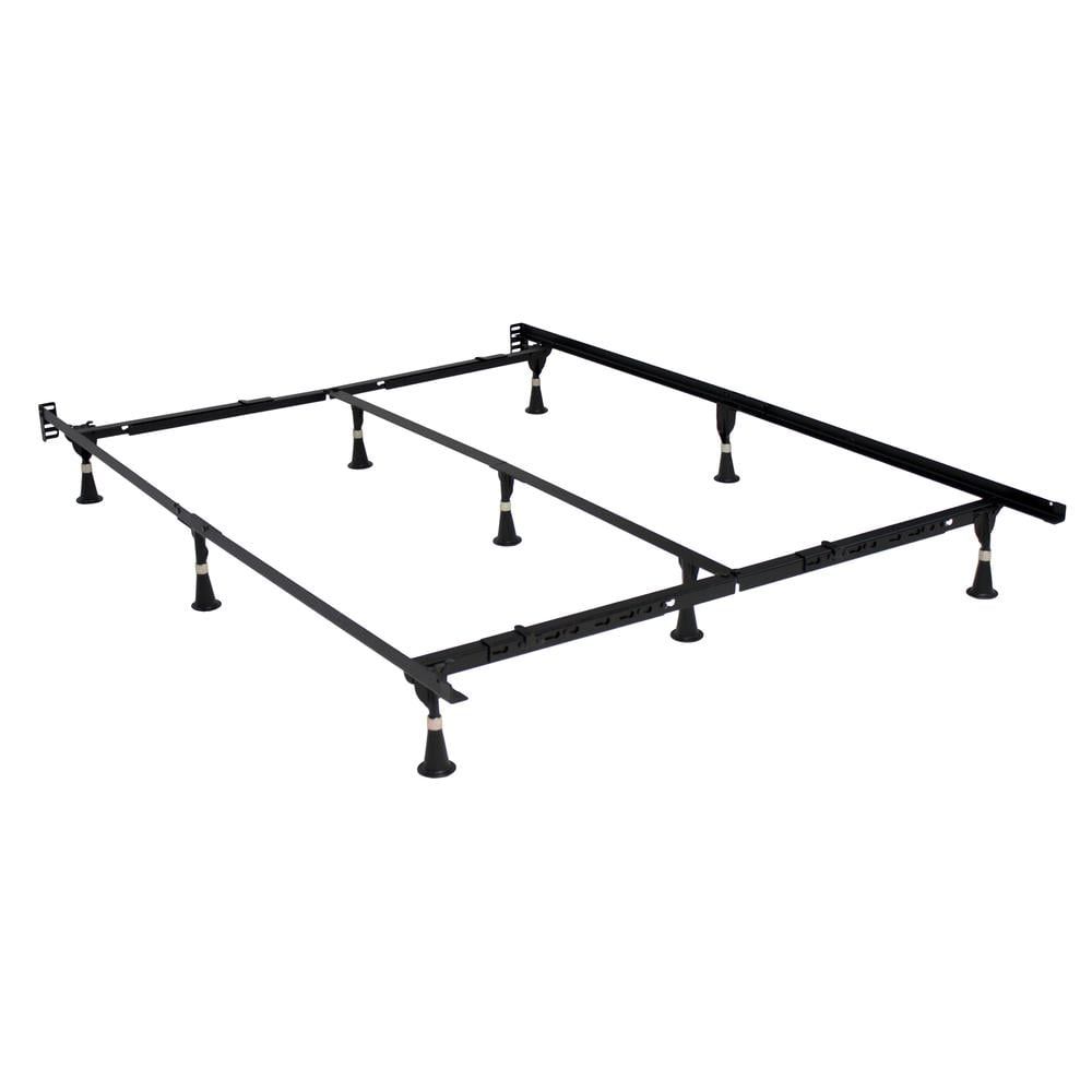 Adjustable Black Steel Queen Bed Frame with 9 Legs