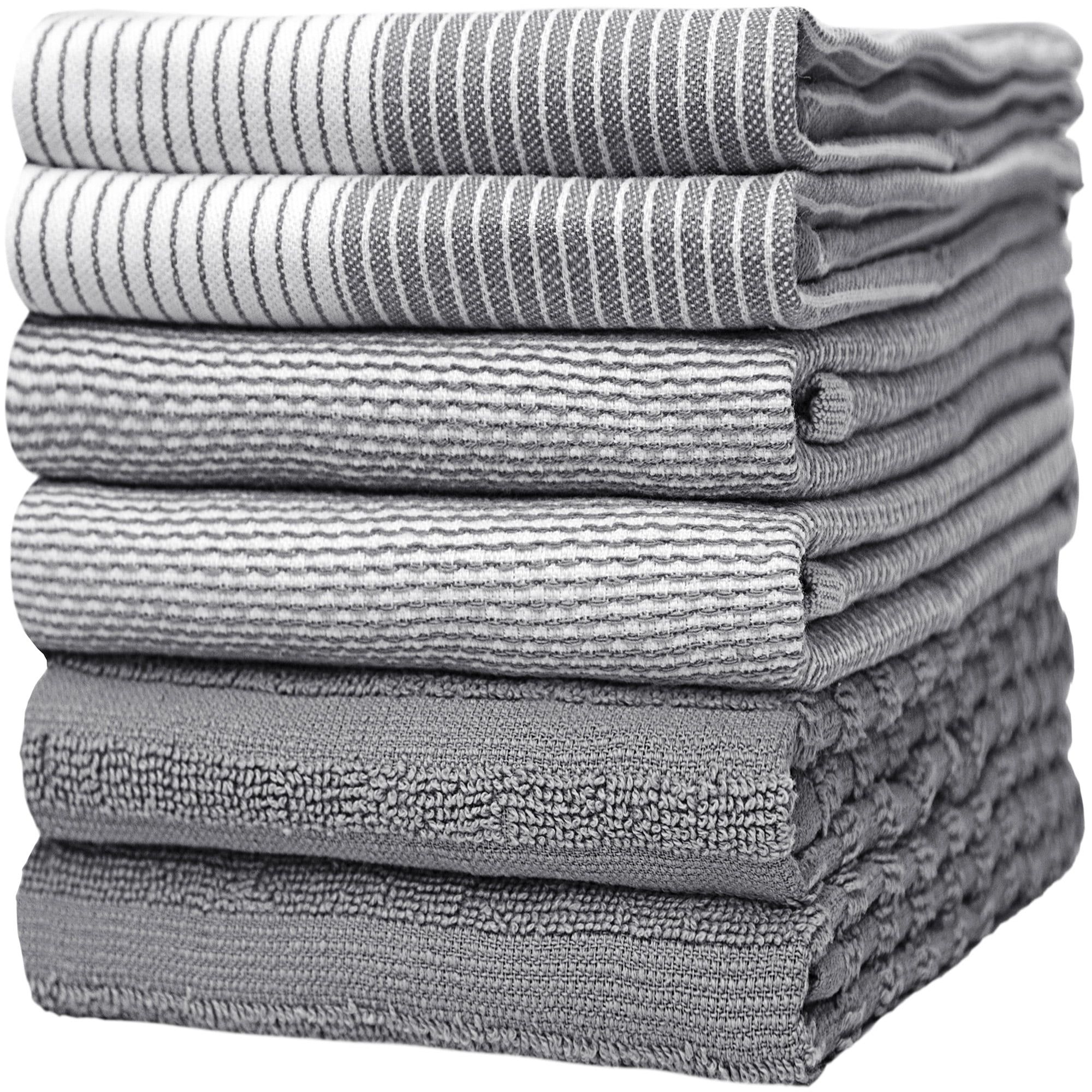 Gray Cotton Terry and Flat Kitchen Towel Set, 20" x 28", 6-Pack