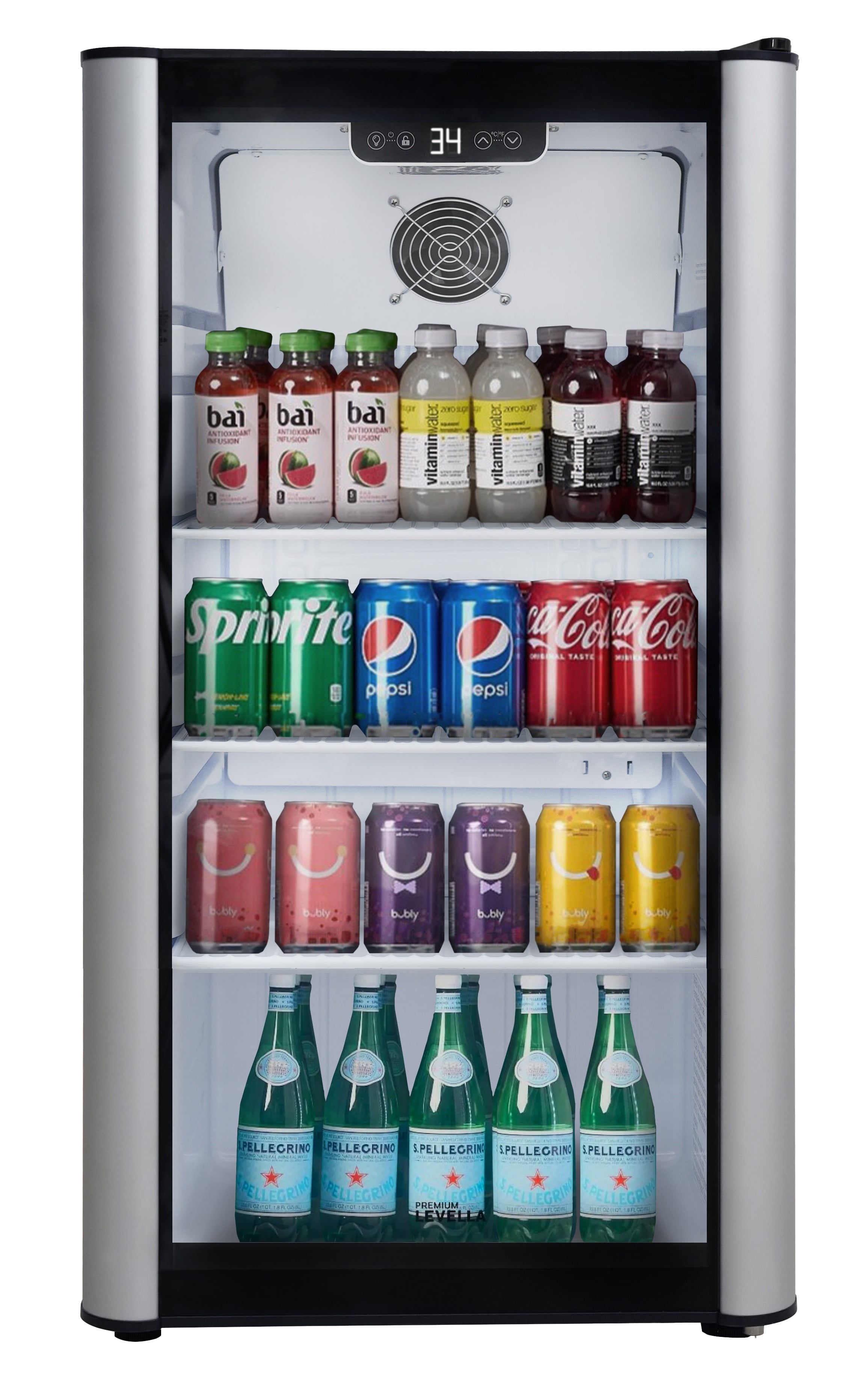 Silver Glass Door Display Refrigerator with Adjustable Shelves