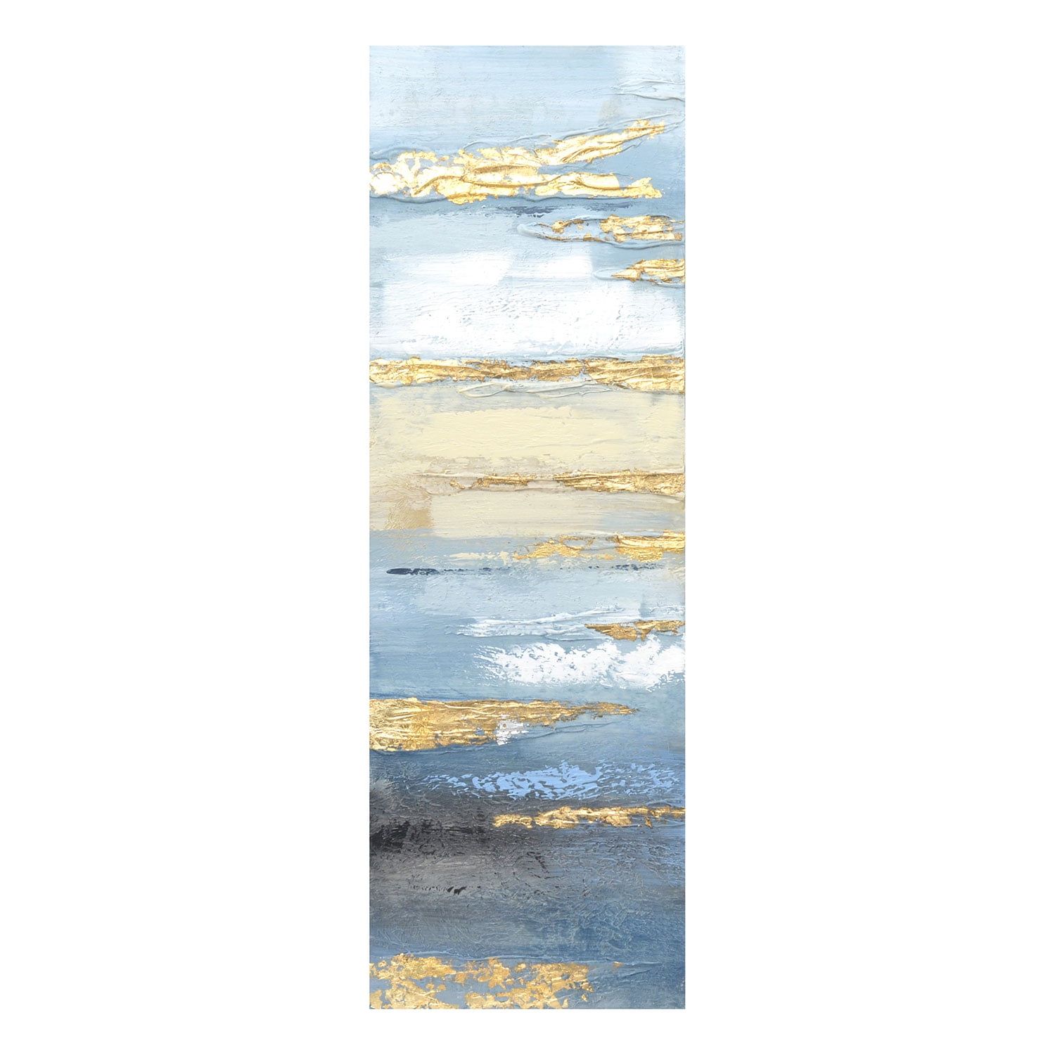 Blue and Gold Abstract Hand Embellished Canvas Wall Art, 12x35.5 Inches