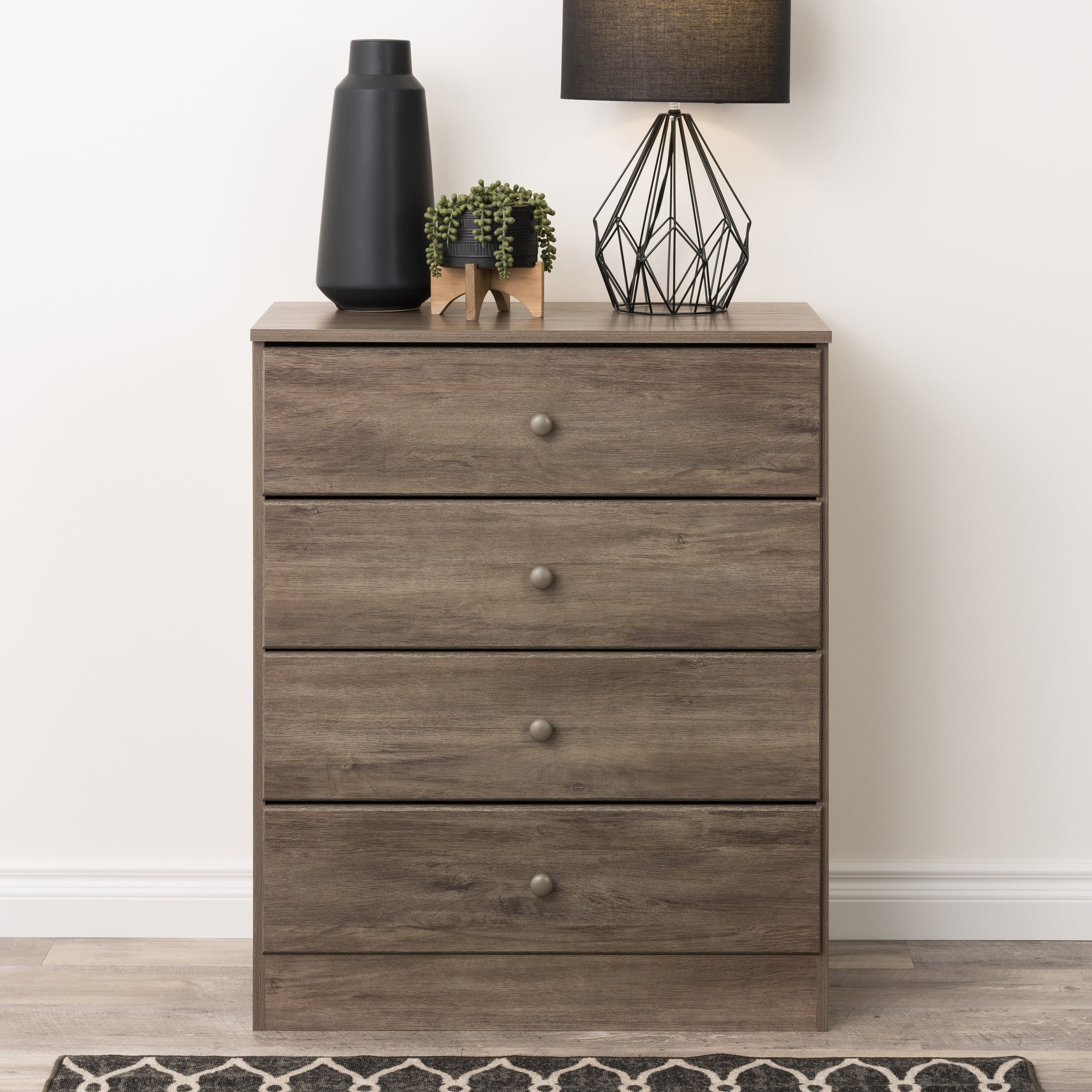 Drifted Gray Astrid 4-Drawer Lacquered Pine Chest