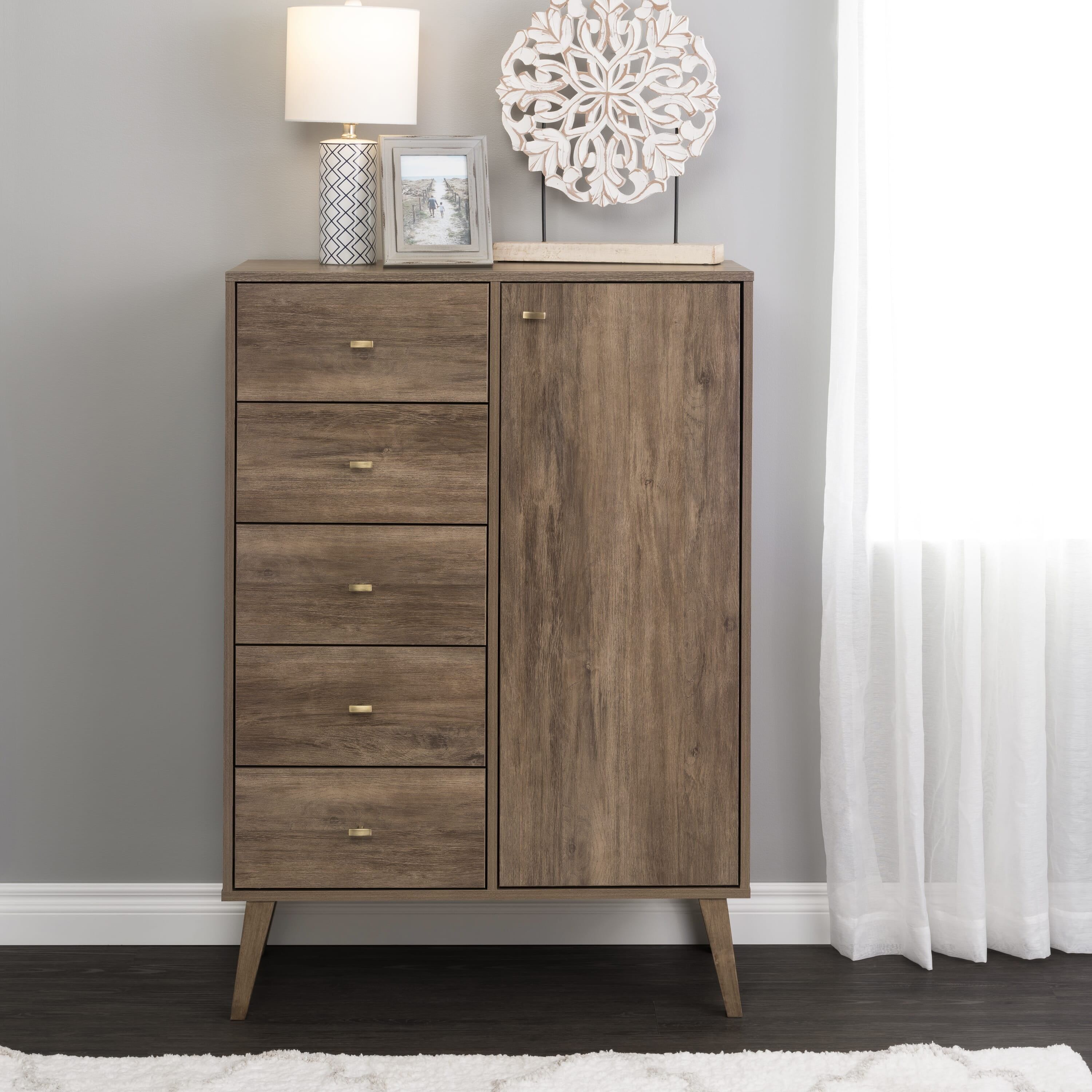 Milo Drifted Gray Mid-Century Modern 5-Drawer Vertical Chest