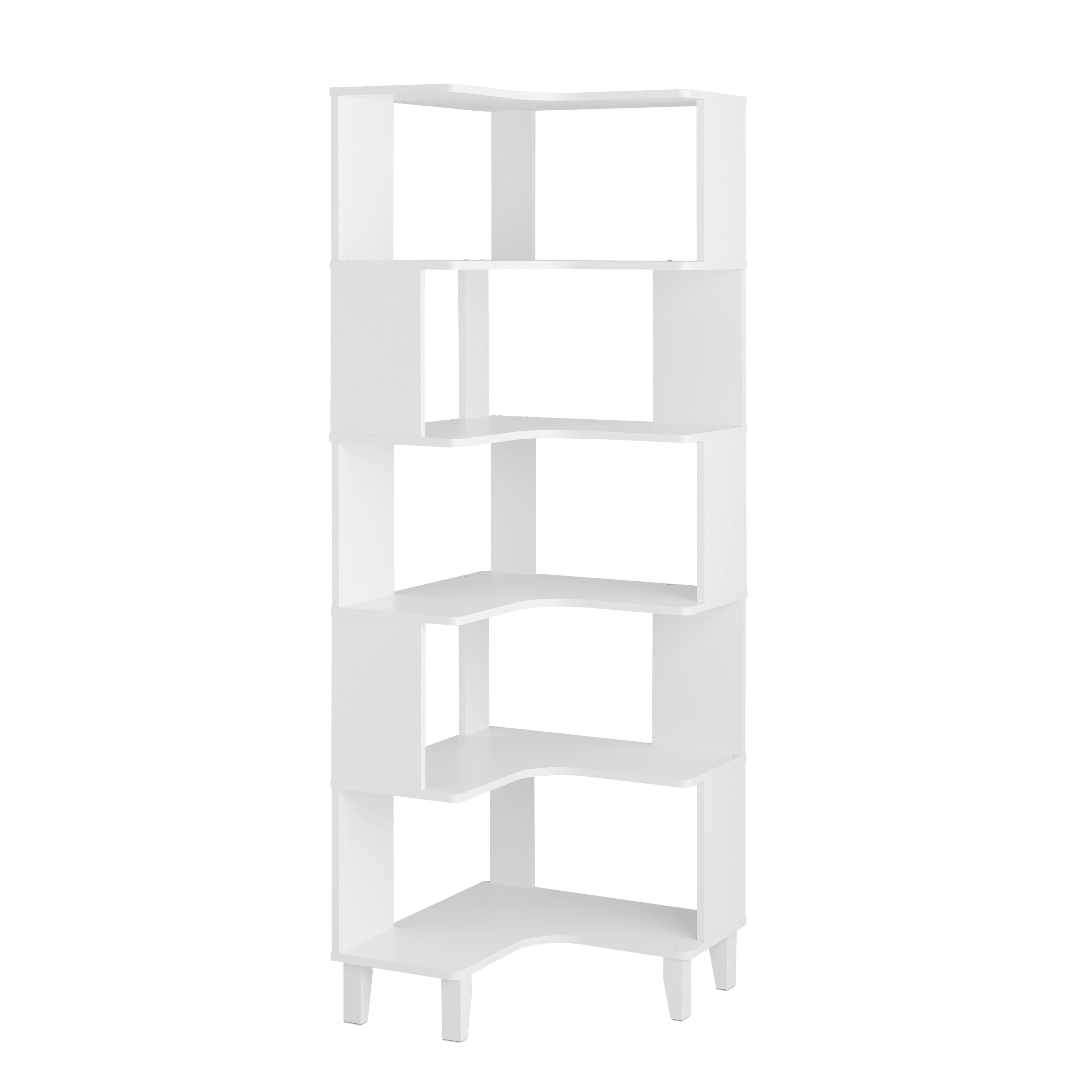 Nordik 71.5" White Wood Corner Bookcase with Storage