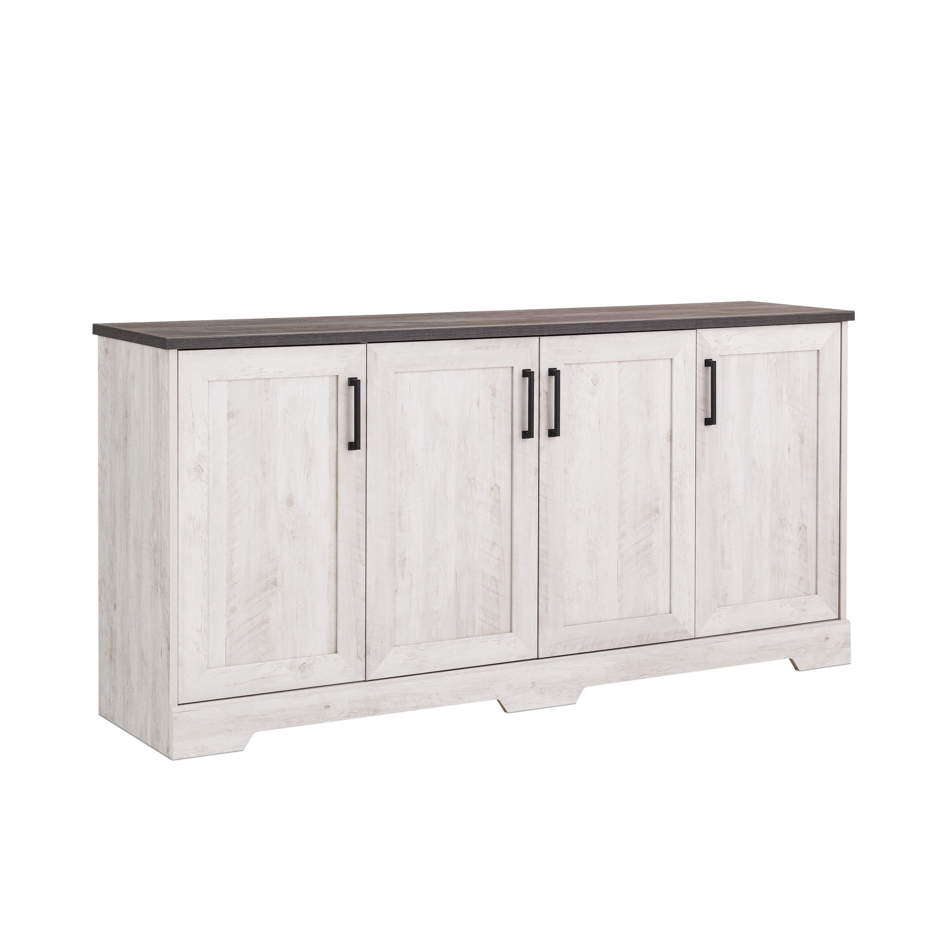 Washed White Pine 4-Door Accent Cabinet with Shelves