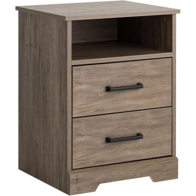 Rustic Brown Pine Wood 2-Drawer Nightstand with Open Shelf