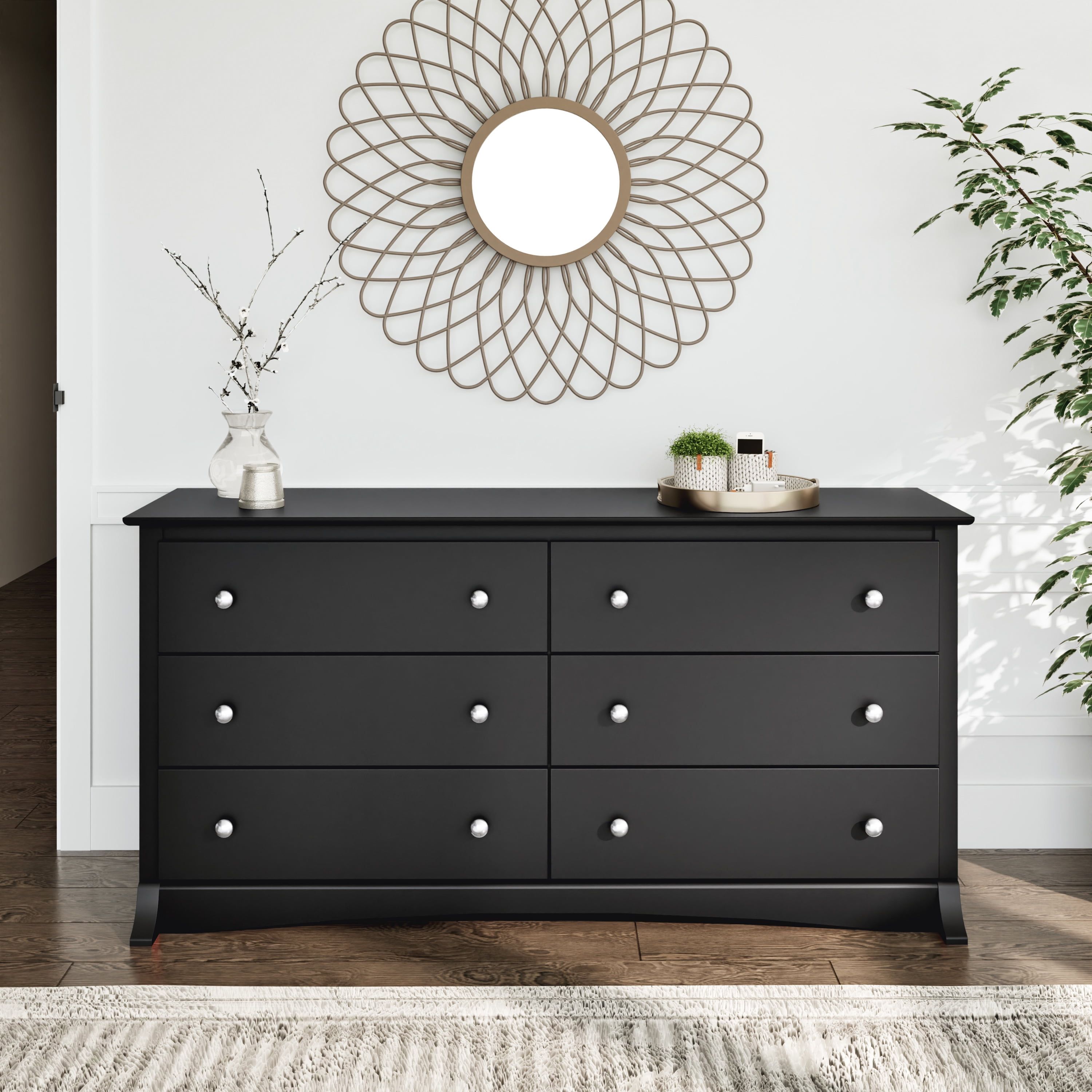 Black Double 6-Drawer Modern Bedroom Dresser