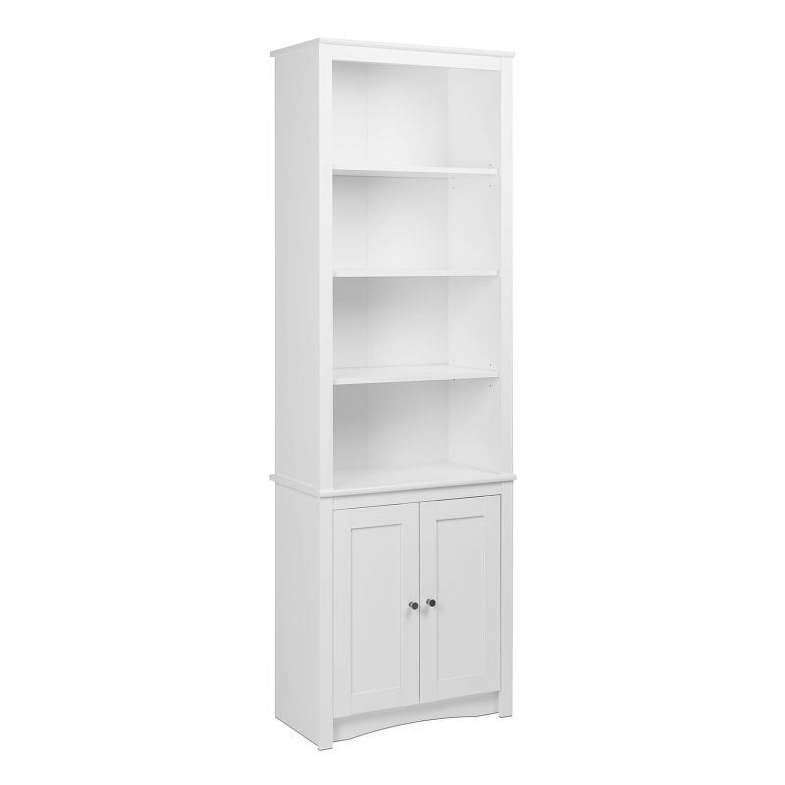 Tall White Wood Bookcase with Shaker Doors