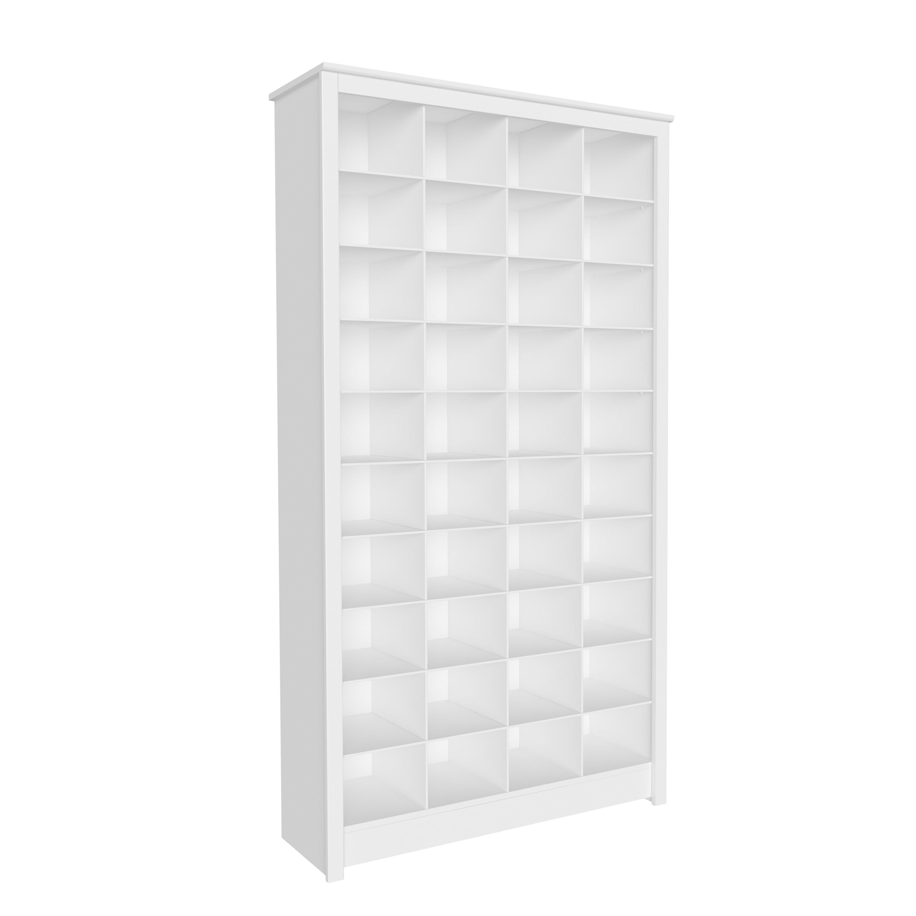 White Tall Wooden Shoe Storage Cabinet with 40 Cubbies