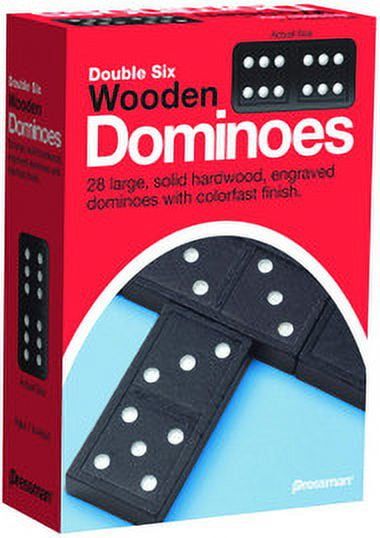 Double Six Black Wooden Dominoes Set with White Dots