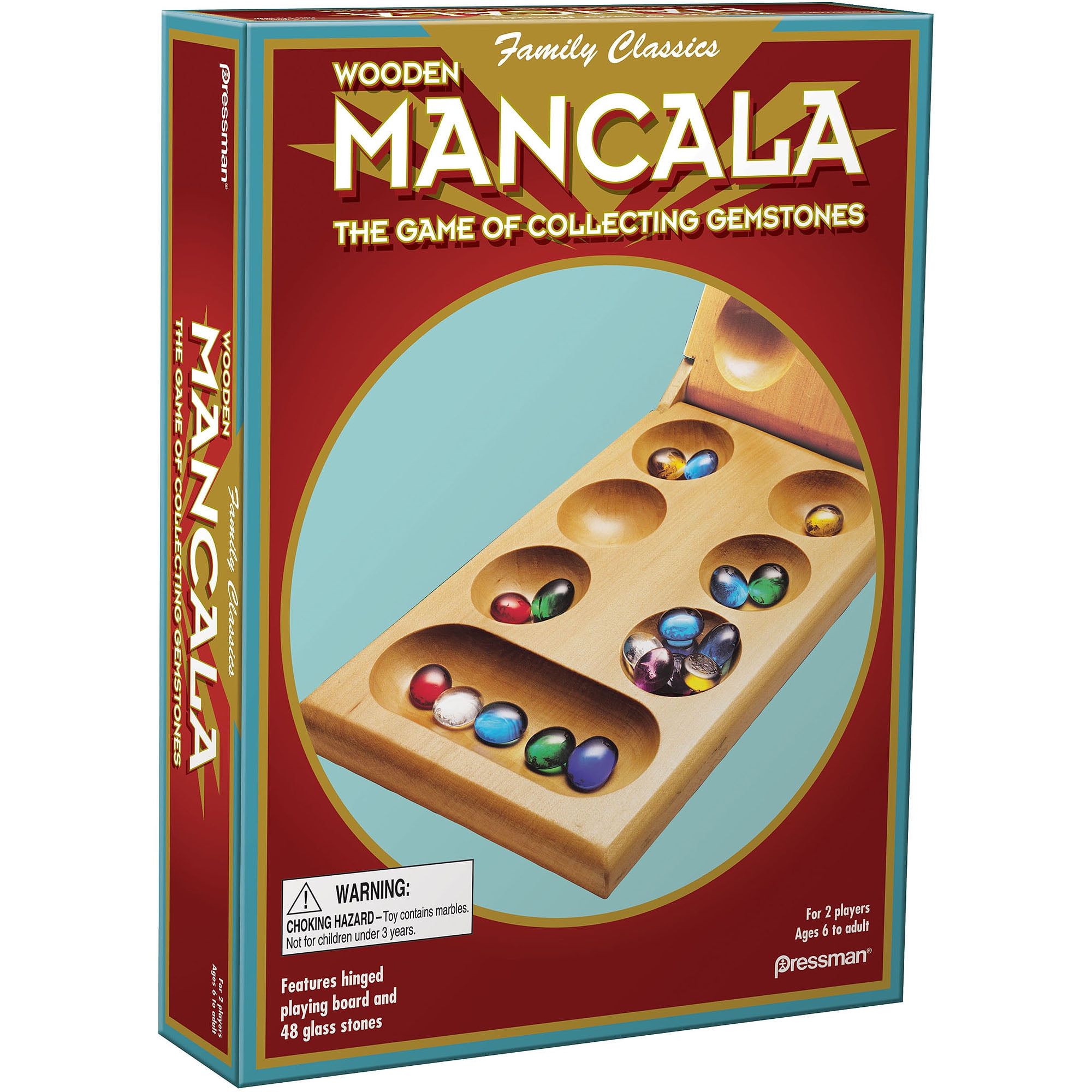 Wooden Folding Mancala Board with Plastic Stones for Travel