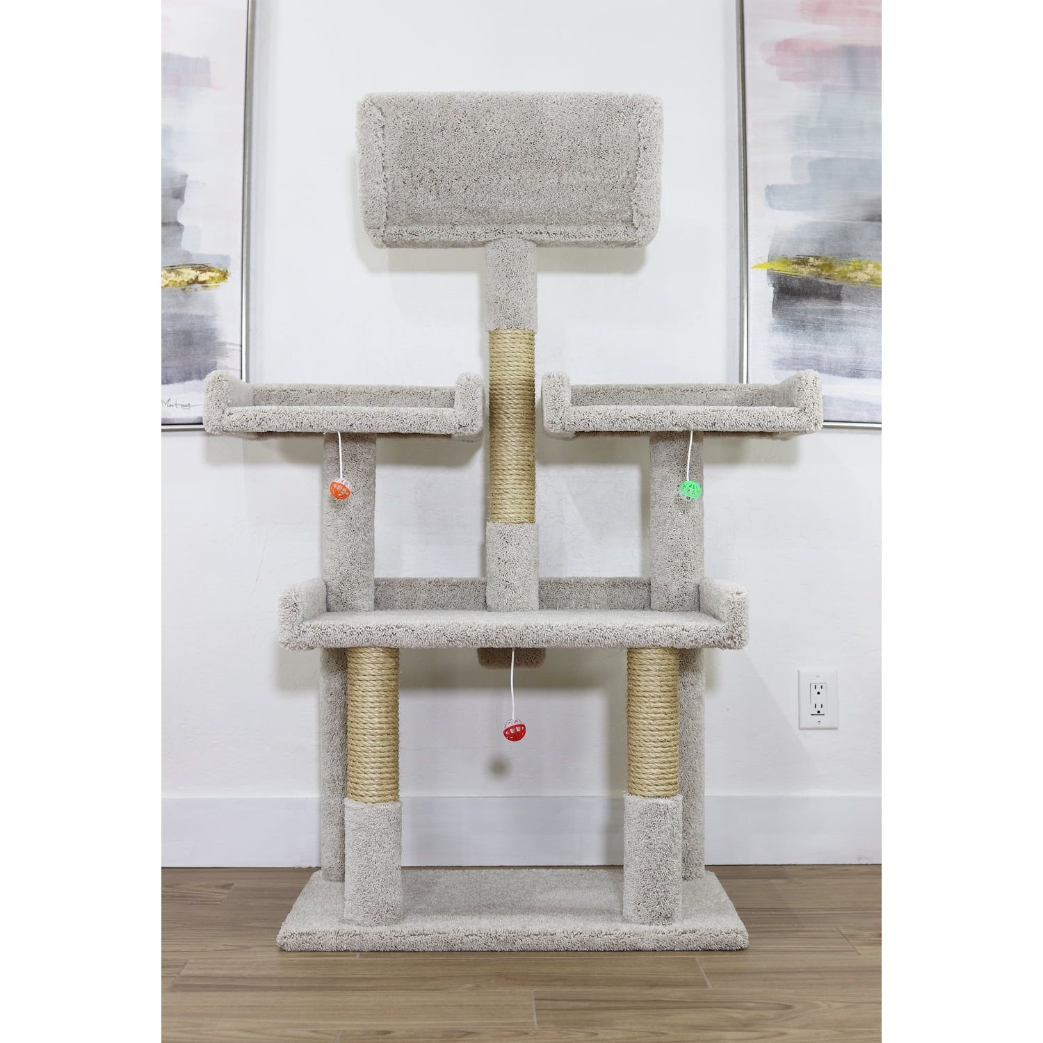 Extra Large Beige Sisal and Carpet Cat Tree with Perches