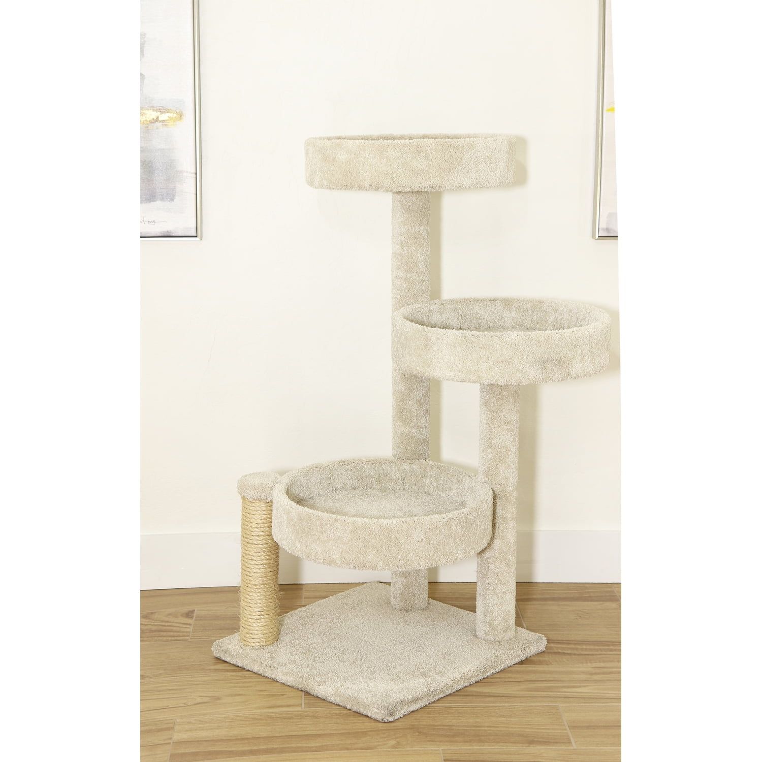 XXL Beige Carpet and Sisal Cat Tree with Perches