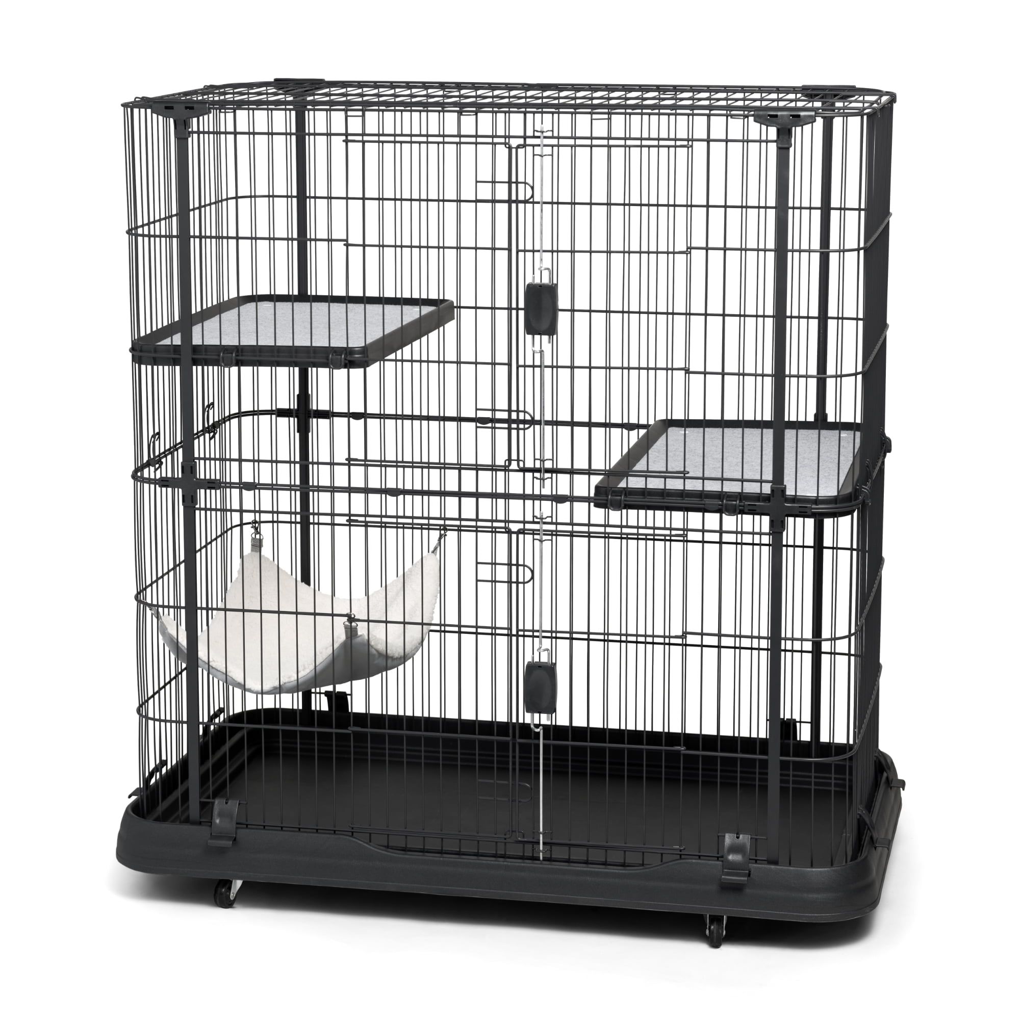 Black 3-Tier Freestanding Cat Cage with Hammock