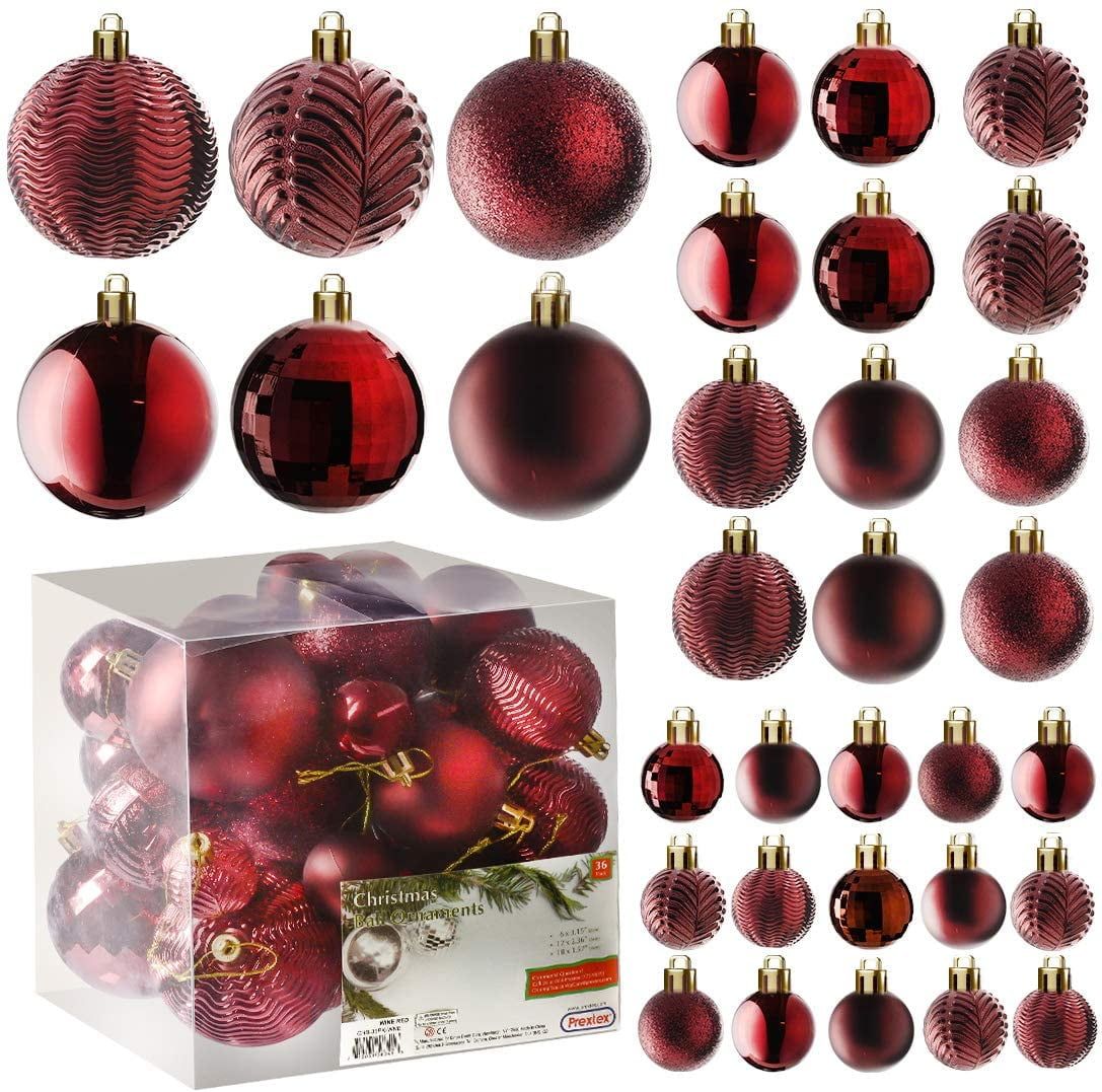 Wine Red Shatterproof Plastic Christmas Ball Ornaments Set