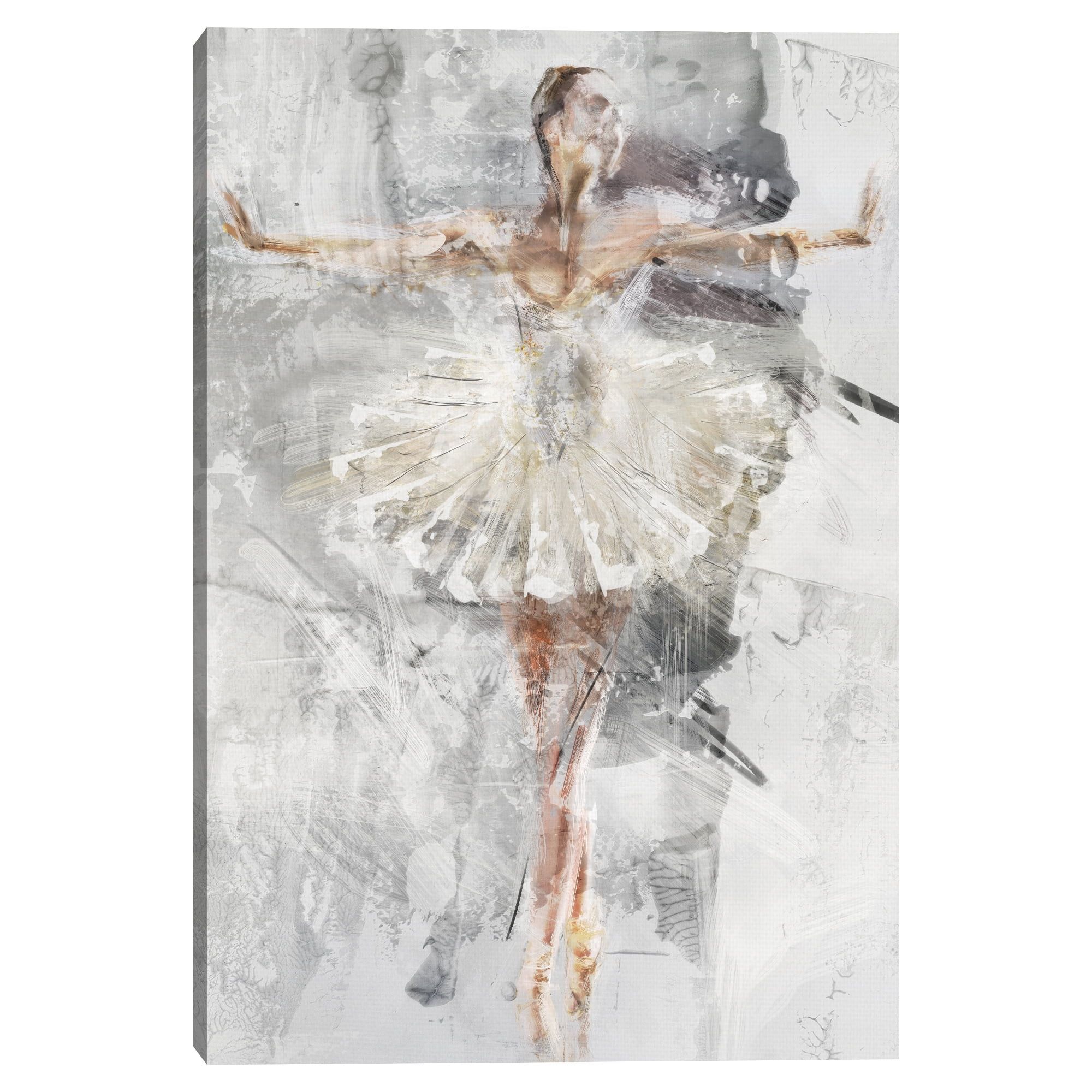 Graceful Ballerina Abstract Canvas Art Print in Gray Tones