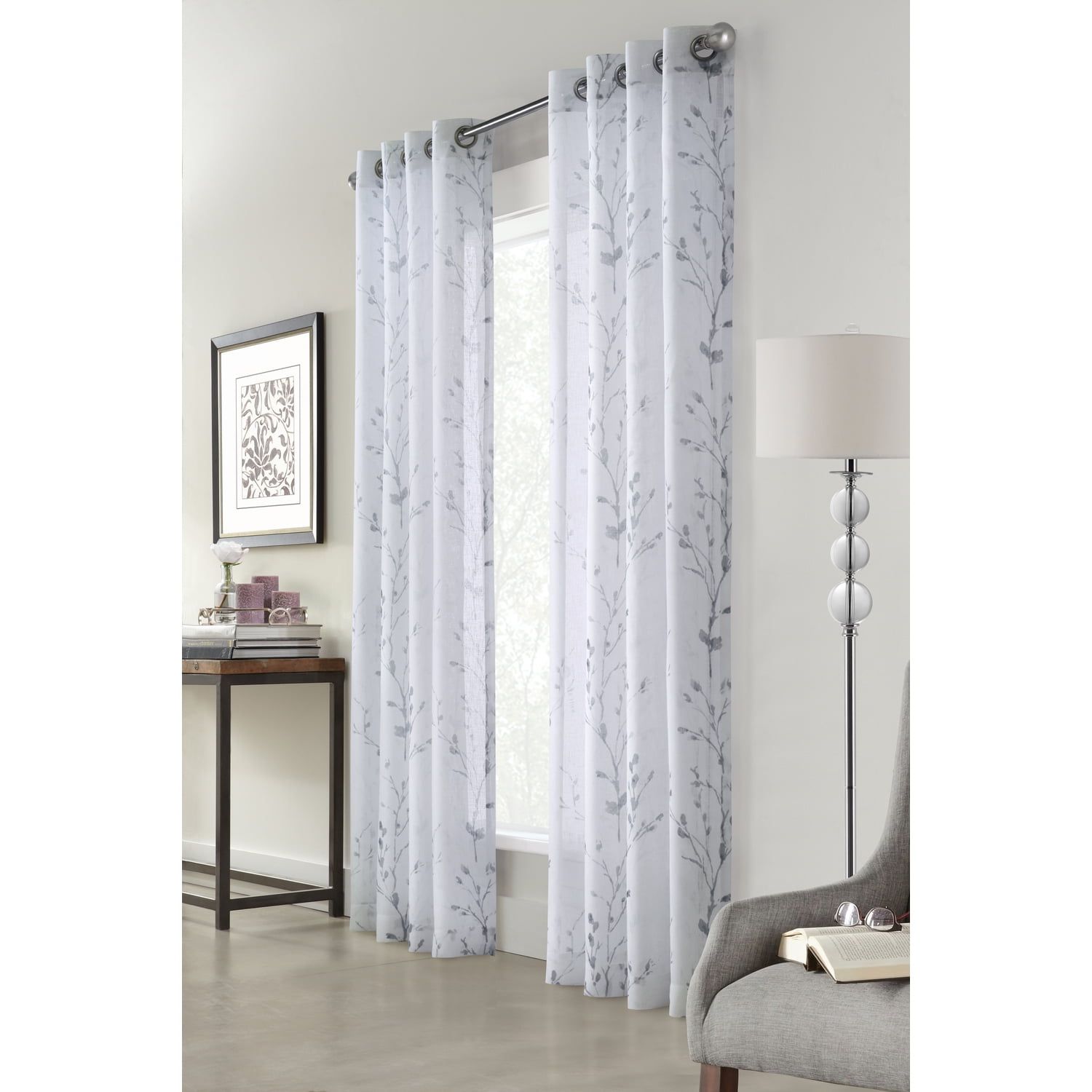 White Faux Linen Light-Filtering Grommet Curtain Panel, 52 x 95in