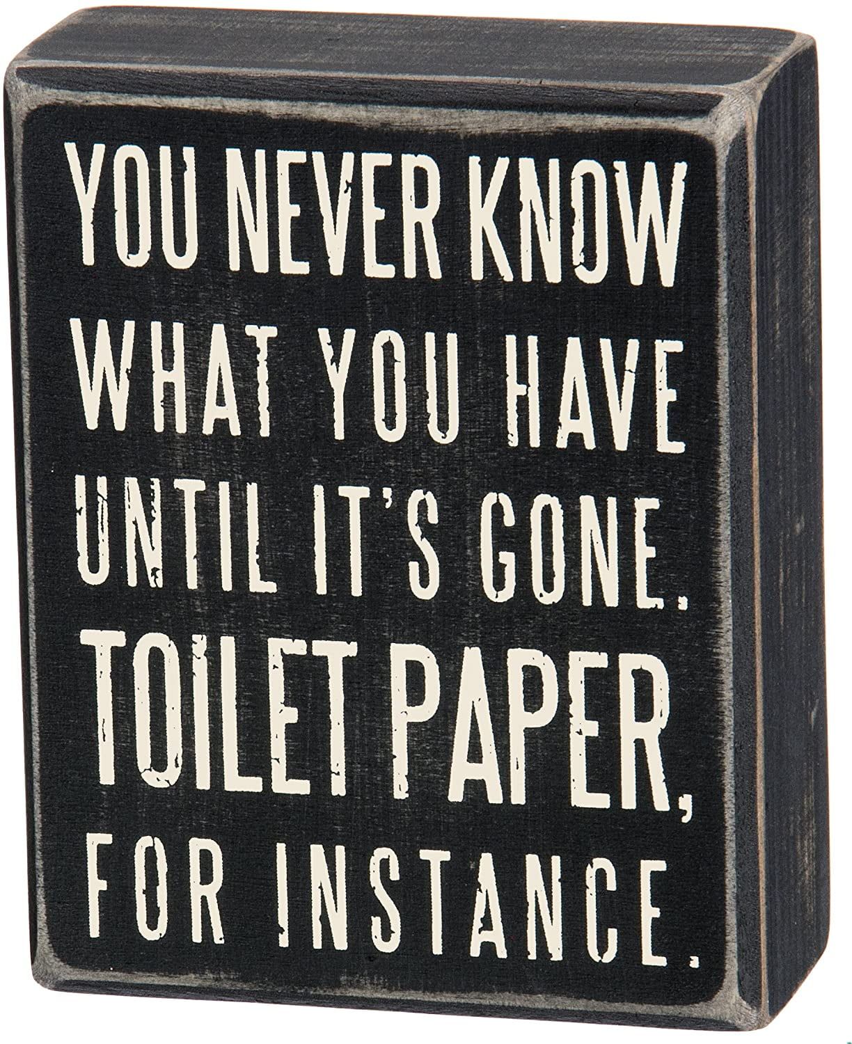 Vintage Black Wooden Bathroom Sign with Humorous Quote