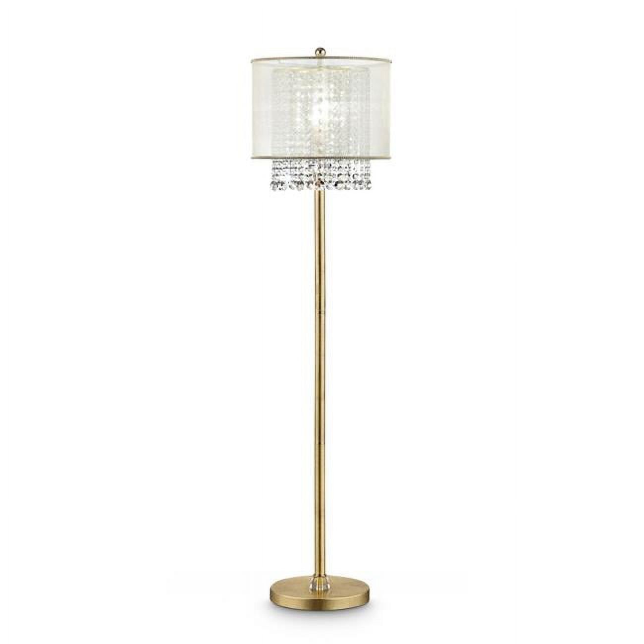 Sophisticated White Fabric Drum Shade Floor Lamp with Crystal Accents