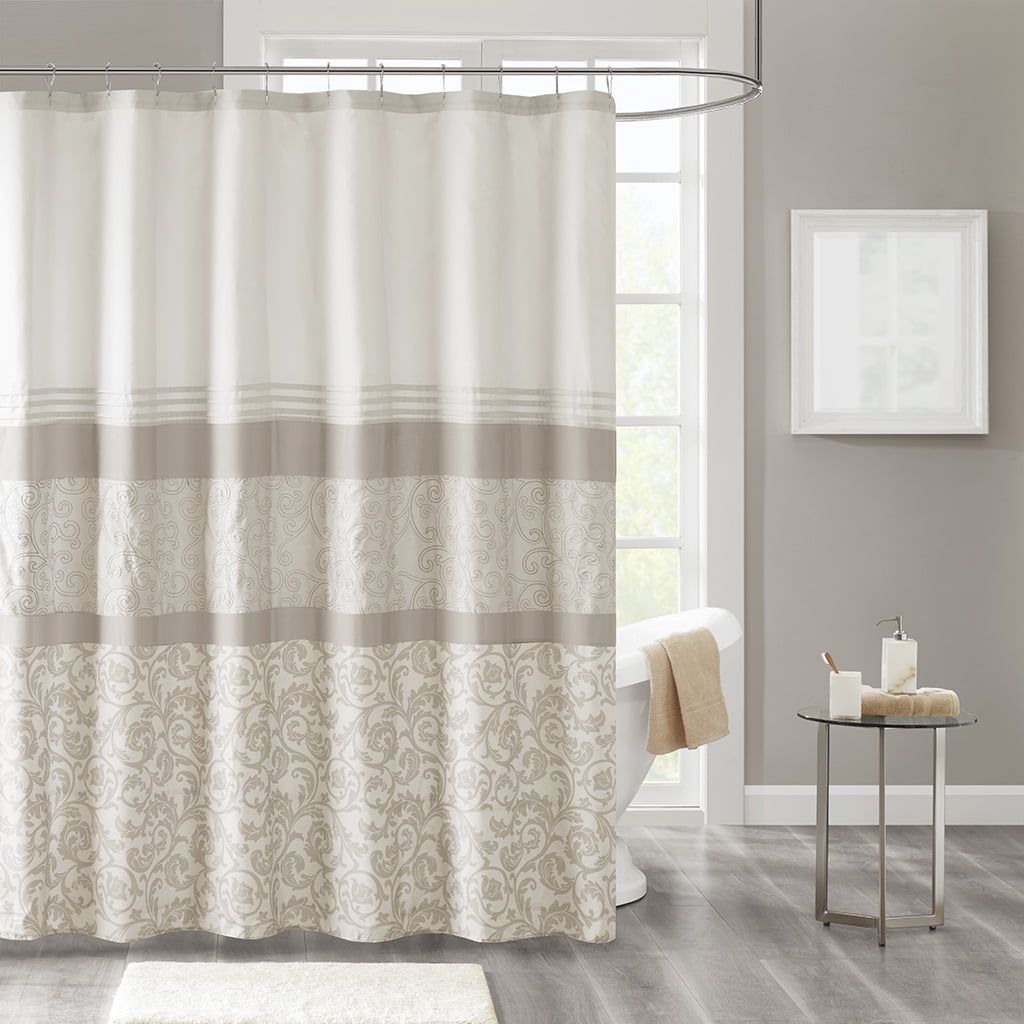 Neutral Embroidered Fabric Shower Curtain with Liner