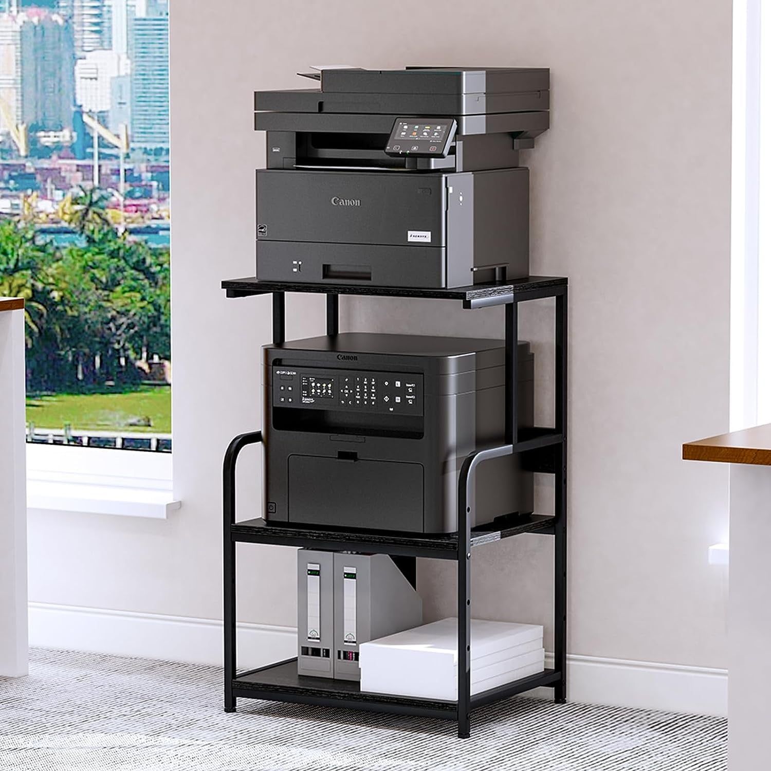 Black Adjustable 3-Tier Steel and Particle Board Printer Stand