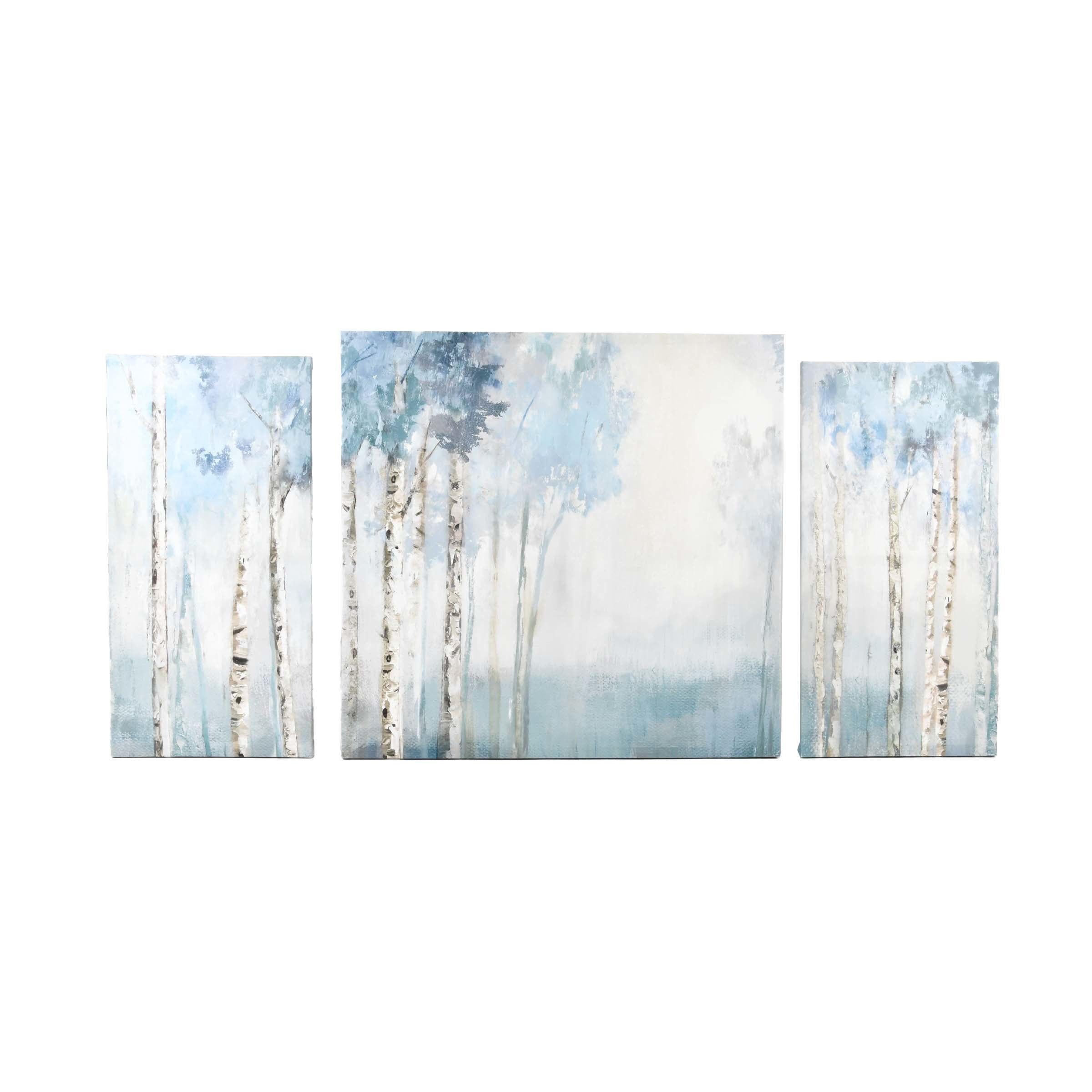 Blue Birch Tree 3-Piece Abstract Landscape Canvas Wall Art