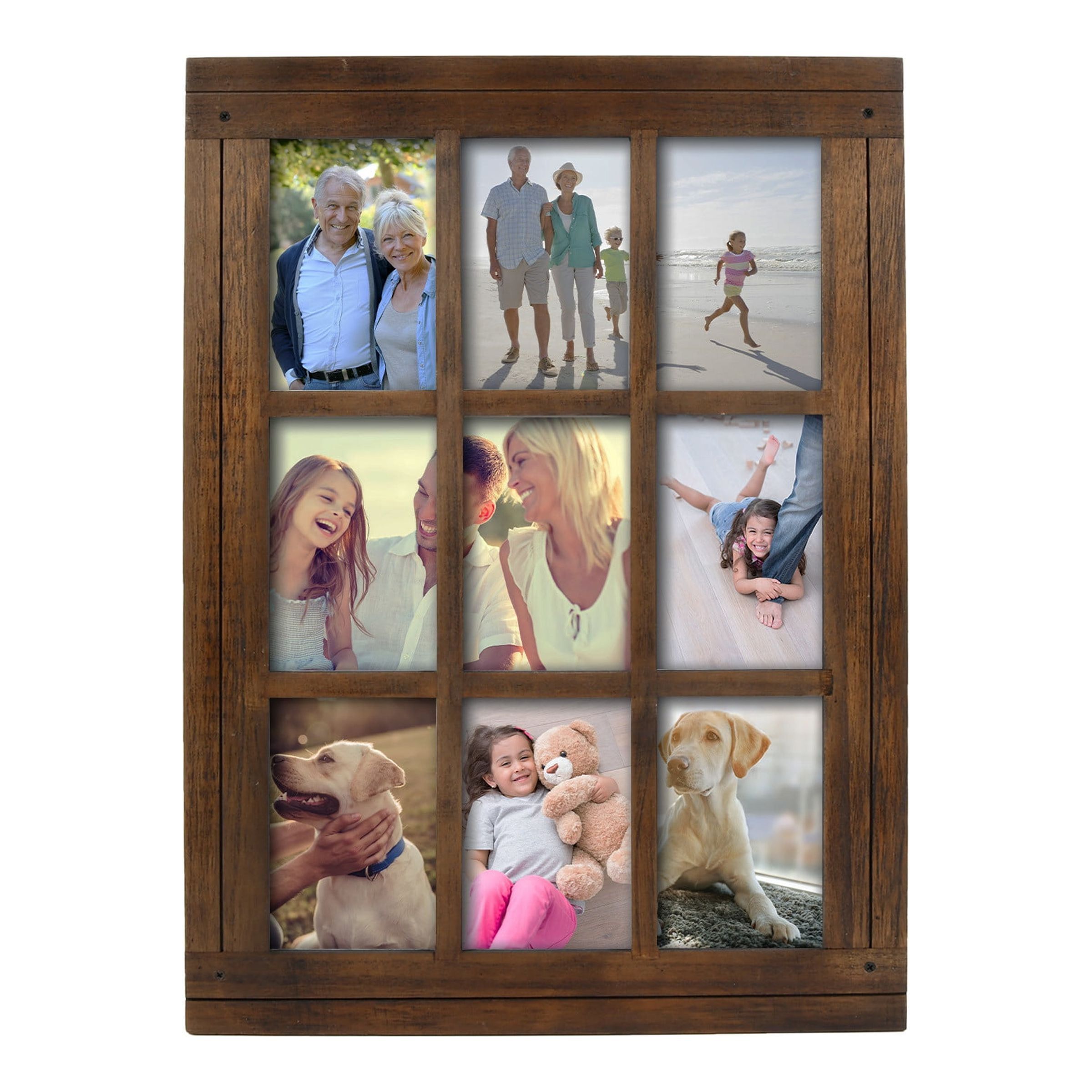 Rustic Dark Walnut 9-Opening Collage Wall Frame with Glass Cover