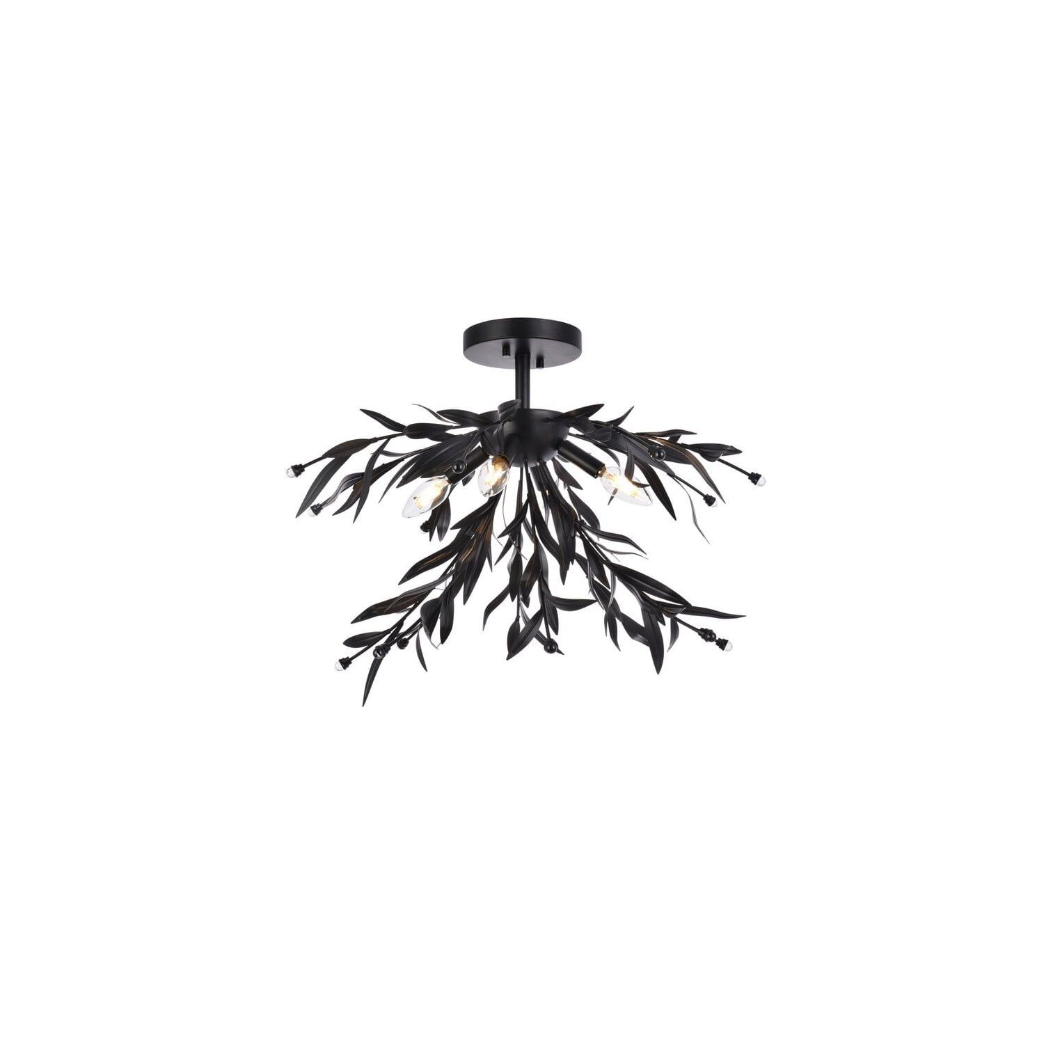 Elegant Wispy Branches 23" Black Steel & Crystal 4-Light Flush Mount