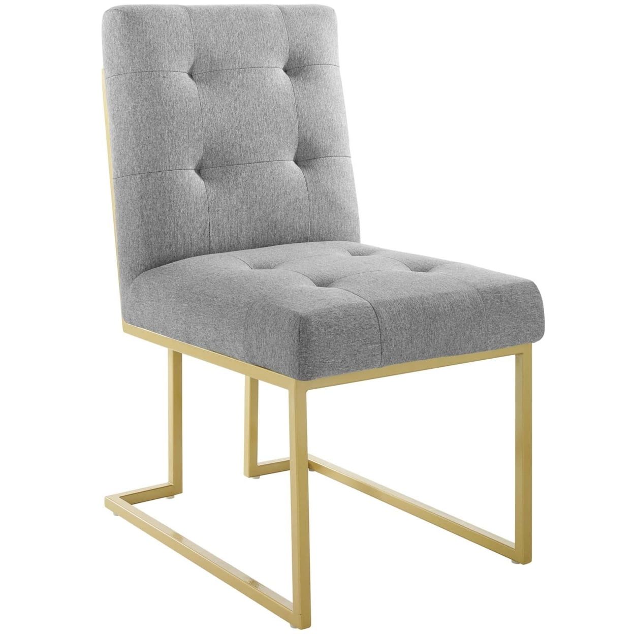 Privy Gold Stainless Steel Upholstered Dining Chair in Light Gray