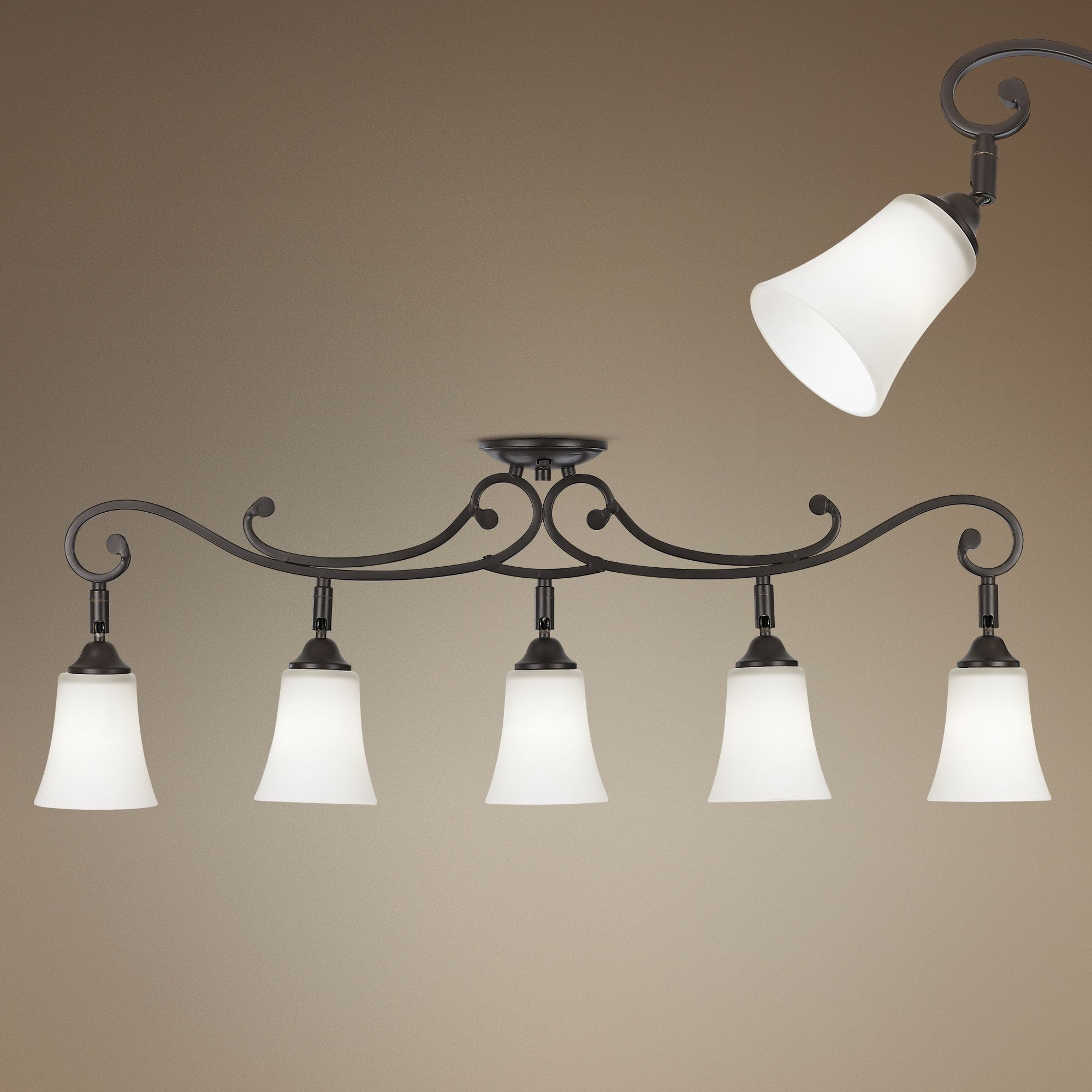 Oil-Rubbed Bronze 5-Light Track Fixture with White Glass Shades