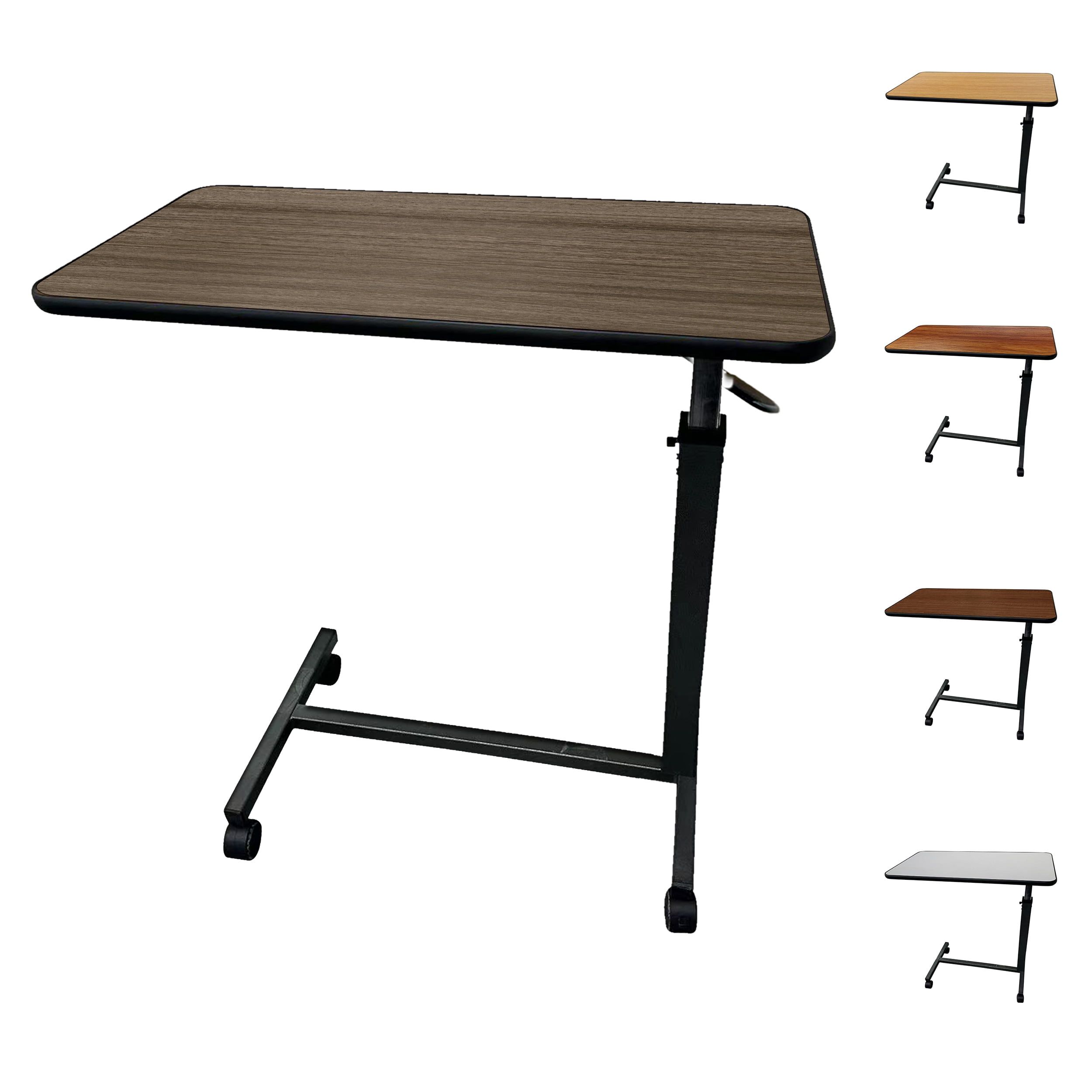 Adjustable Height Carbon Gray Overbed Table with Wheels